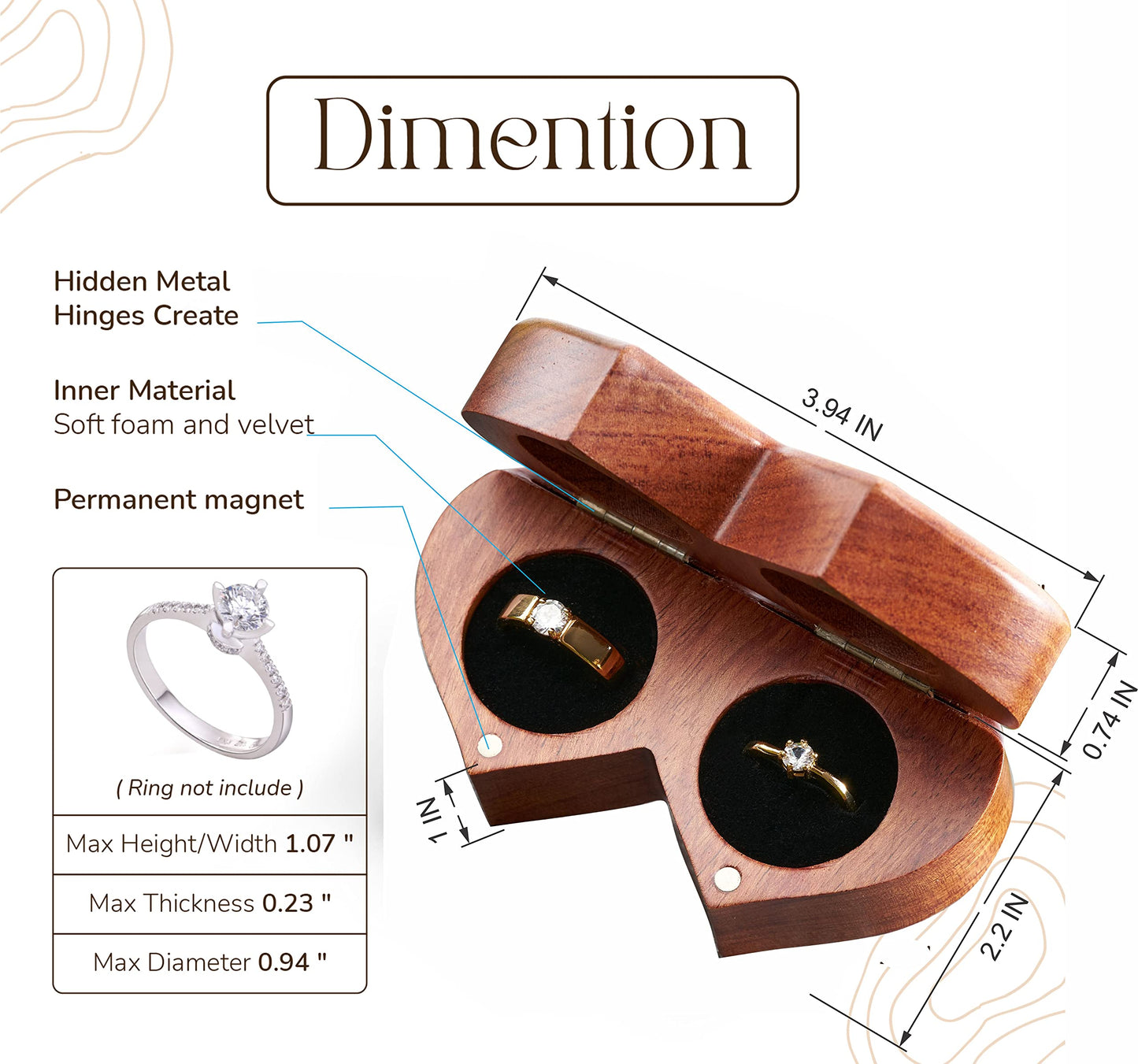 Handicraftviet Ring Box Mr and Mrs – Handmade Heart Shape Ring Box for Wedding Ceremony, Wedding Ring Holder Small Engraved for Engagement/Proposal, Rustic Ring Boxes (Wood Ring Holder)