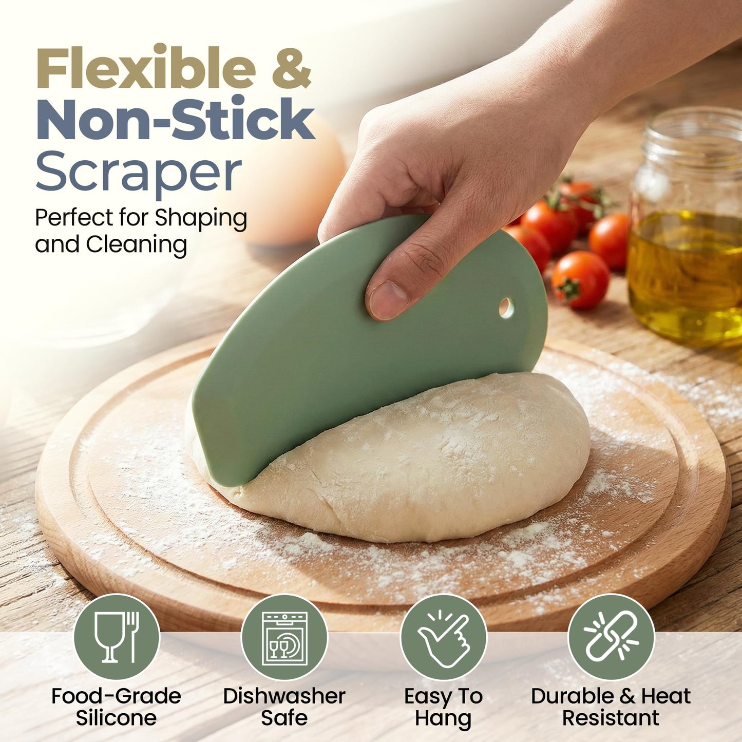 Sourdough Accessories | Seamless Danish Sourdough Bread Whisk, Silicone Dough Scraper & Sourdough Scoring Tool with 5 Blades + Storage Bag (Sourdough bread lame Kit) | Bread baking supplies