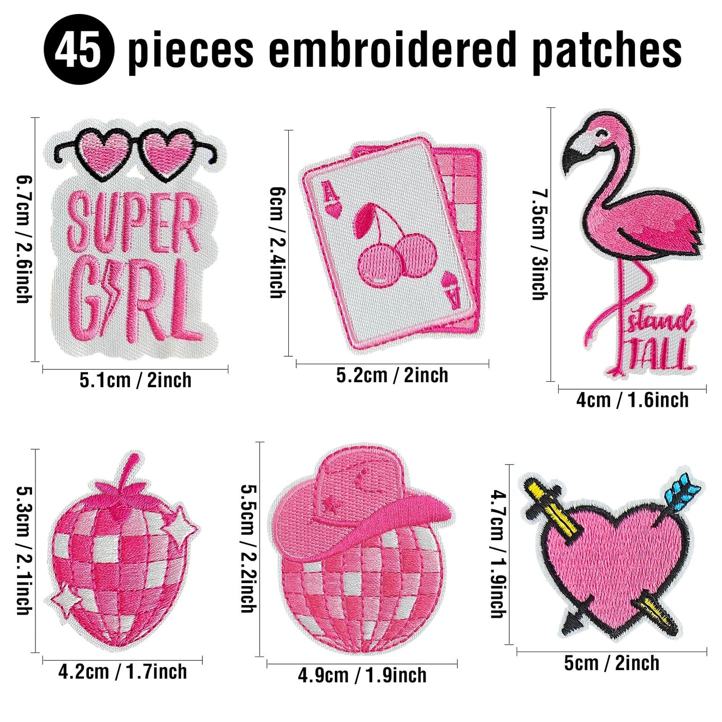 TACVEL 45 Pieces Pink Iron on Patch, Girls Iron on Patches Set, Sew on/Iron on Embroidered Patch Applique for Clothes, Dress, Hat, Jeans, DIY Accessories