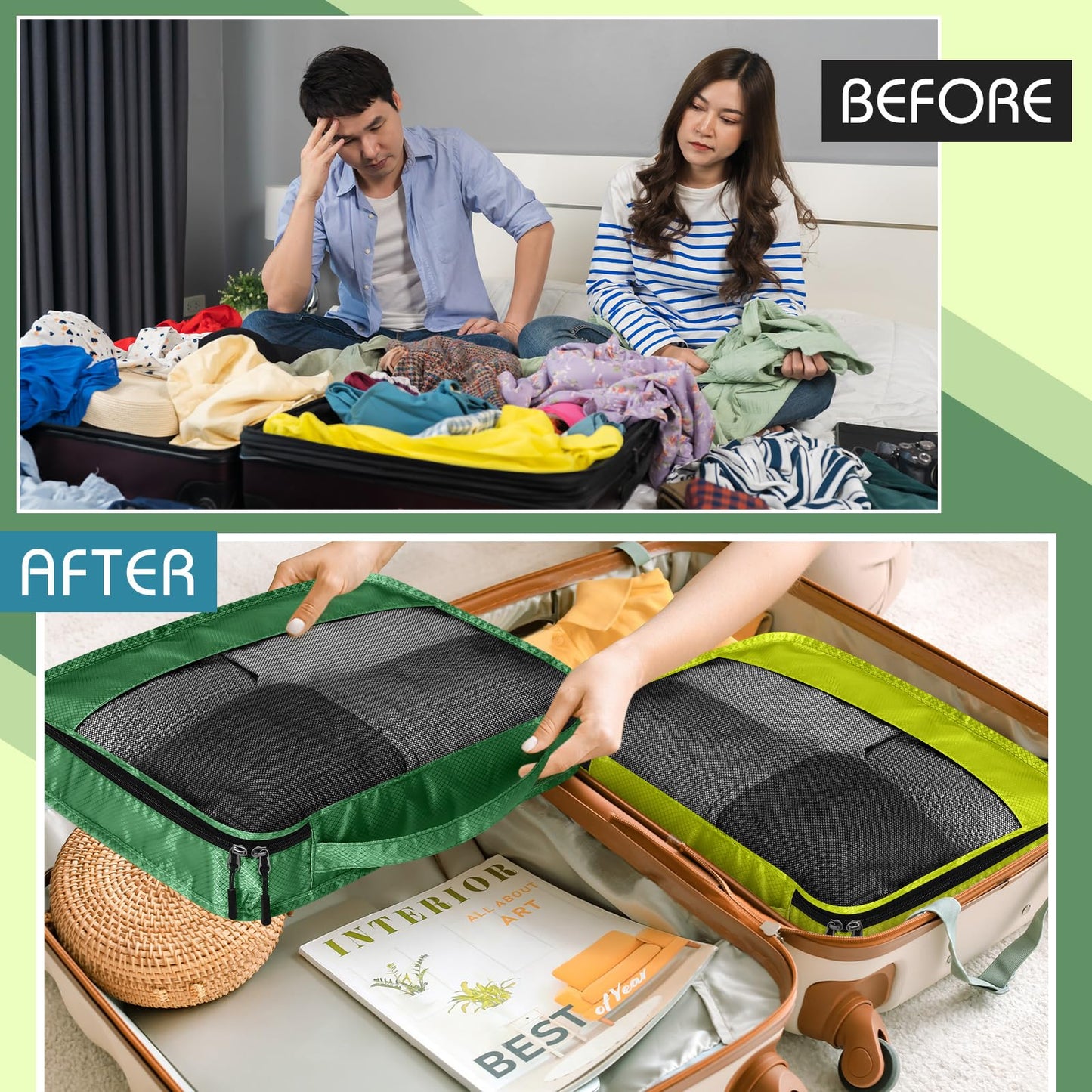 Bulyoou 5 Pcs Packing Cubes for Suitcase Large Travel Cubes Carry on Luggage Organizer Bags for Clothes Accessories(S,Green)
