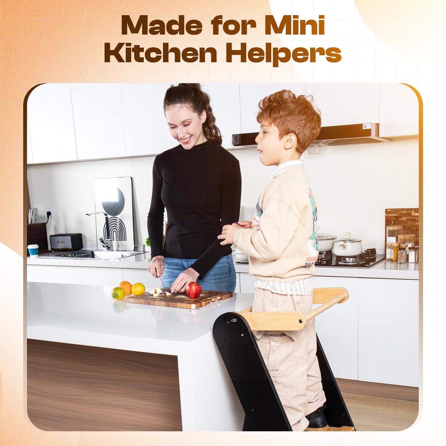 Adjustable Folding Toddler Tower, 3 Level Height Adjustable, Montessori Learning Stool, Kids Standing Tower for Kitchen and Bathroom.