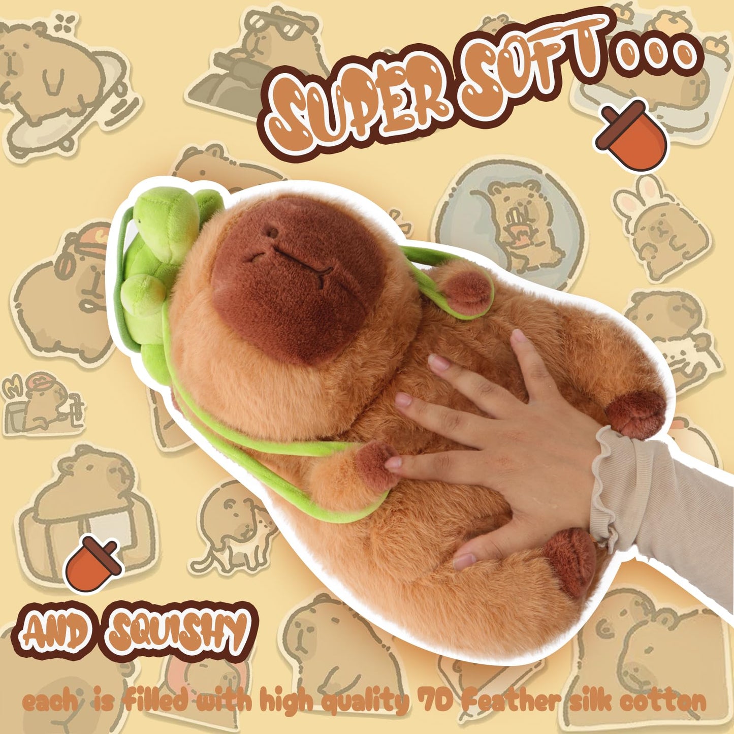 CHDBLOCK Capybara Plush Toy - 9 Inch Cute Capybara Stuffed Animal with Turtle Backpack, Kawaii Capibara Plushie for Kids and Adults