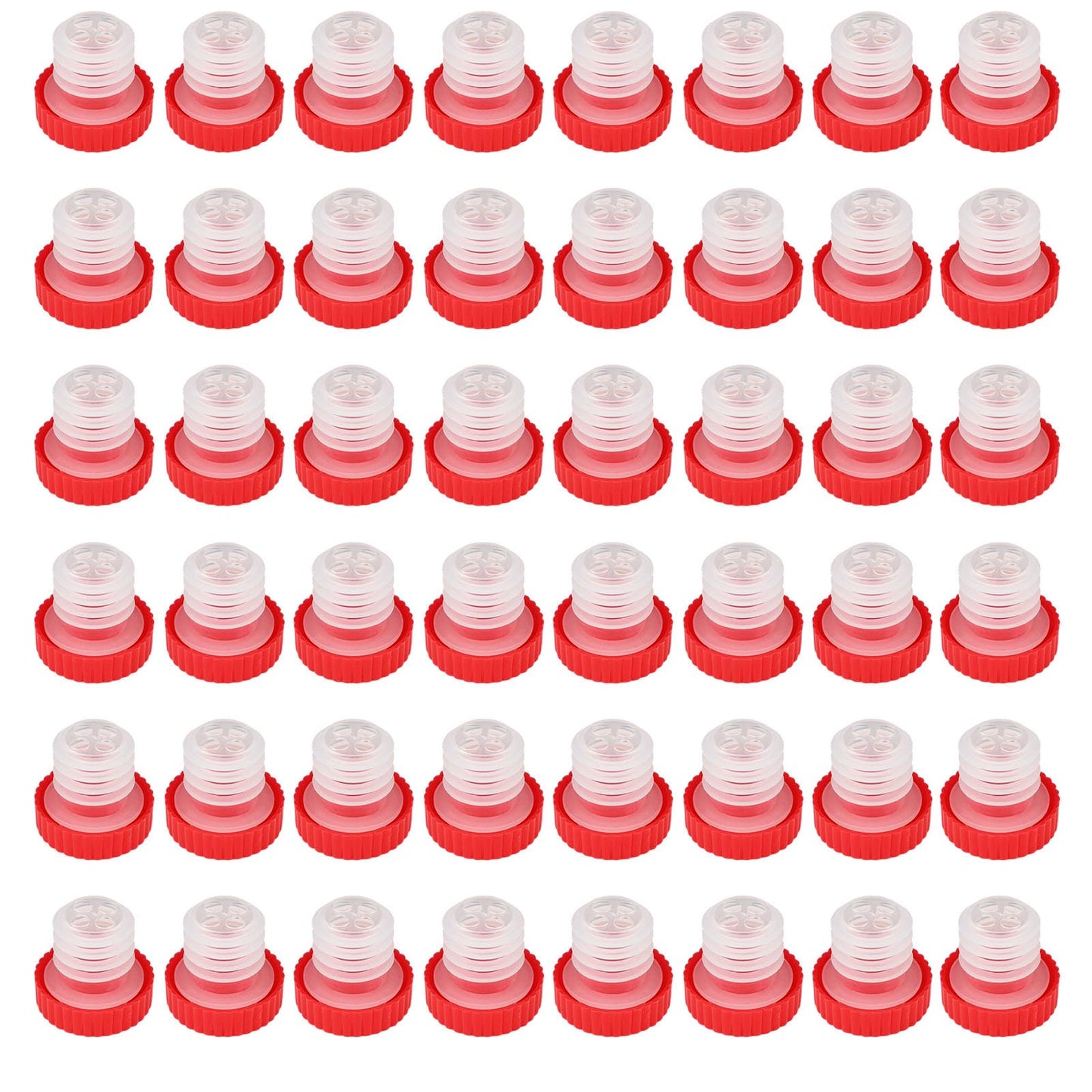 48pcs Slow Wine Pourer Spout, Red Plastic Wine Pourers with Seal Lids for Corked Bottles Bars Restaurants & Home Use