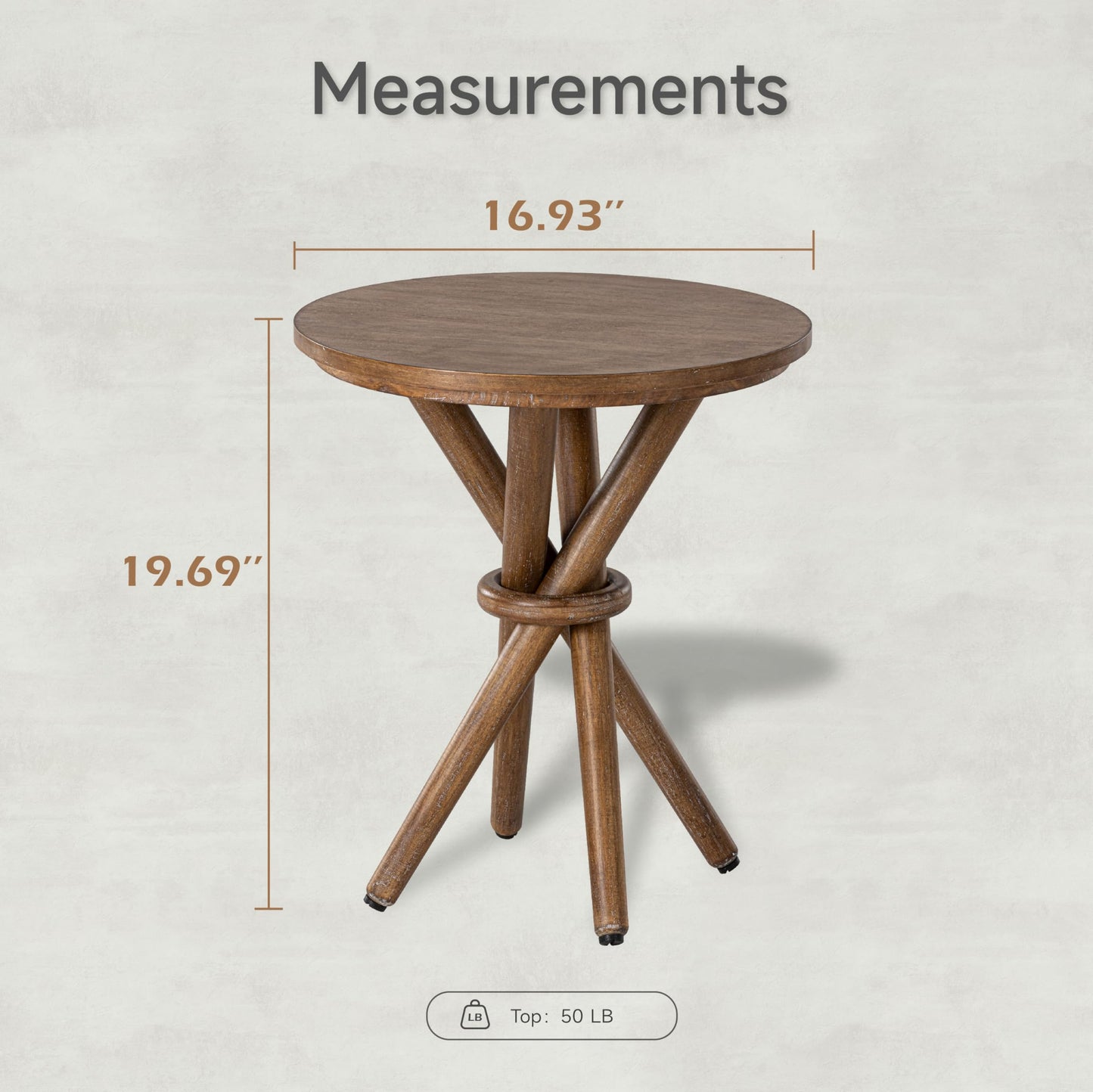 COZAYH Round Wood End Table Farmhouse Wooden Side Table Rustic Plant Stand with Bundled Legs for Living Room, Office, Walnut