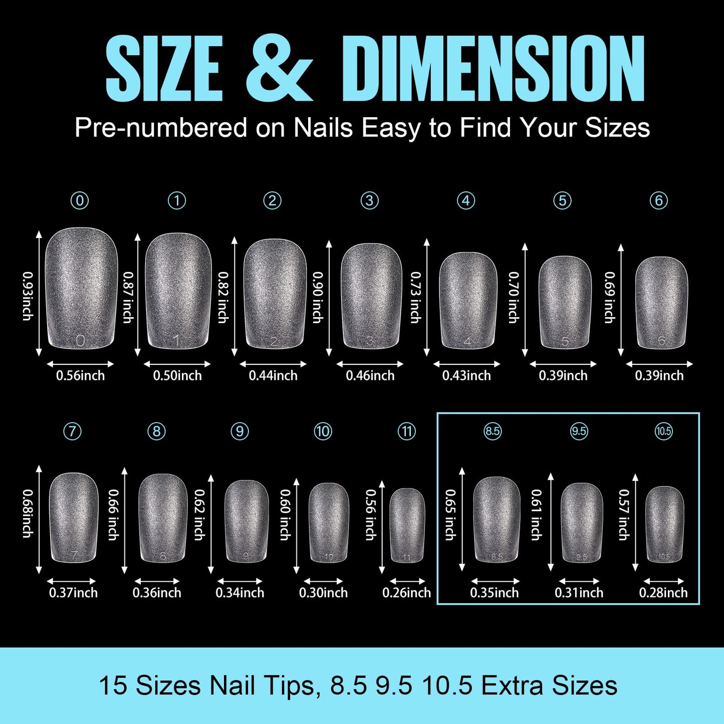TOMICCA Short Coffin Nail Tips, 450Pcs Soft Pre Shaped Gel Fake Nails, 15 Sizes Full Cover Double-sided Matte Press on Flase Nail Tips for Home DIY Nail Art Women Girls