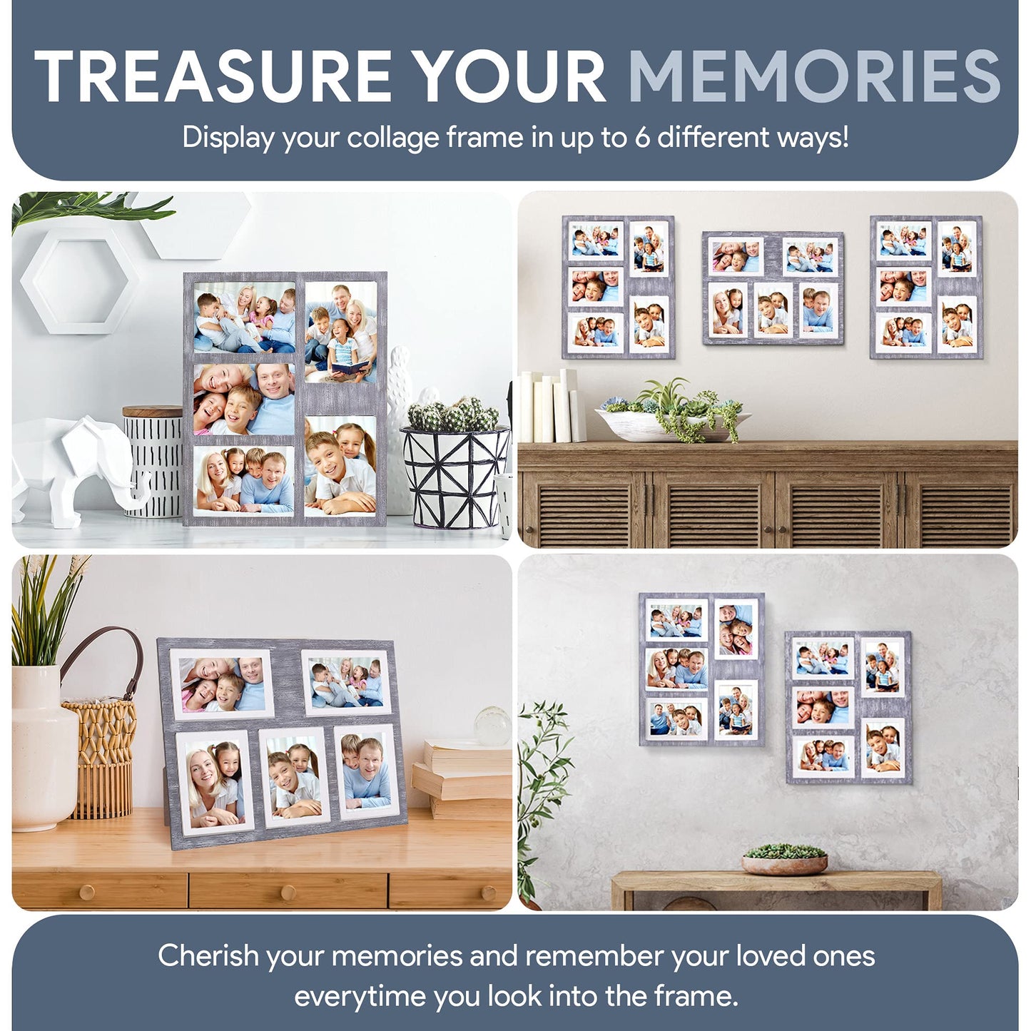 Great Lakes Memories GLM 4x6 or 5x7 Collage Picture Frames for Wall, Holds 5 Photos with Glass & Mat, 5x7 Picture Frame, Picture Frames Collage Wall Decor (Gray)