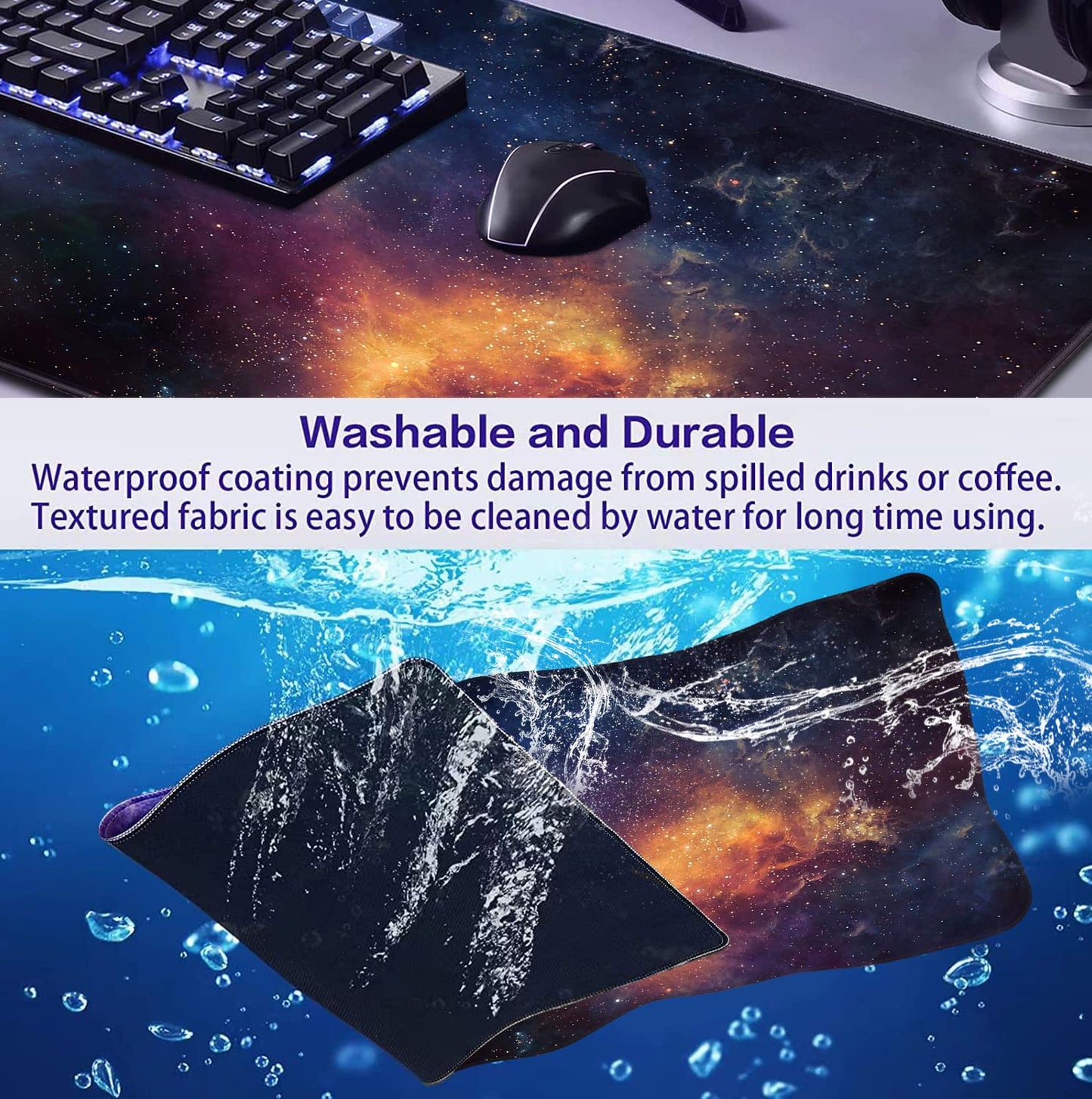 Large Extended Gaming Mouse Pad with Stitched Edges, Non-Slip Waterproof Rubber Base Mouse Pad for Office, Computer, Keyboard, Laptop and Home Desk Pad 35.4 x 15.7 x 0.12 Inch (Starry Sky)