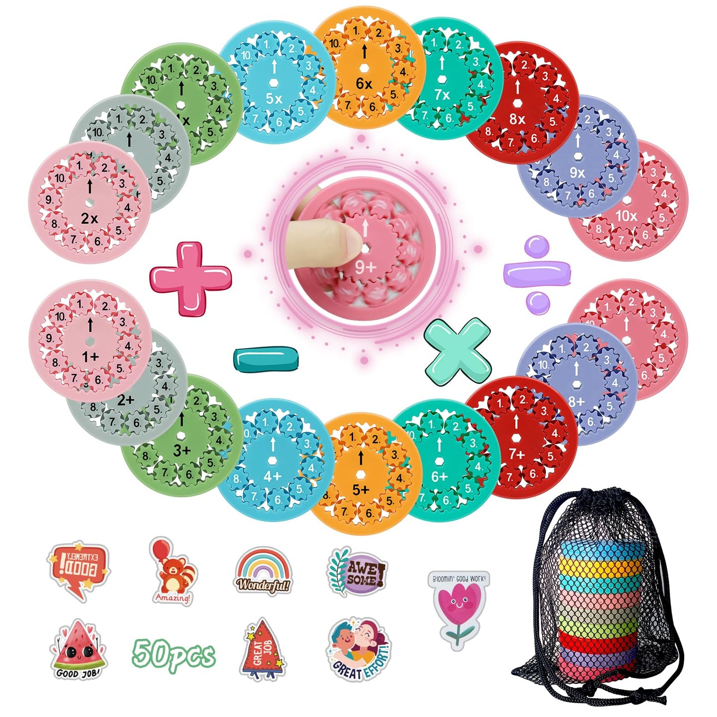 Math Fidget Spinners,Educational Math Fact Fidget Spinners,Stimmers&Fidgeters,Math Games Toy Gift for School-Age Kids，Kindergarten,Pupil,Preschool Children(18pcs Add,Sub,Mult,Div)