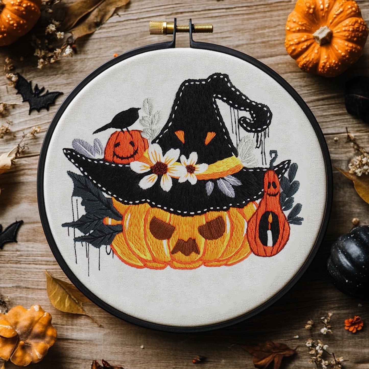 COCOMOX Halloween Embroidery kit for Beginners, 3 Set Gothic Cross Stitch Kits Pumpkin Pattern Needlepoint Craft Kit for Adults, DIY Gift