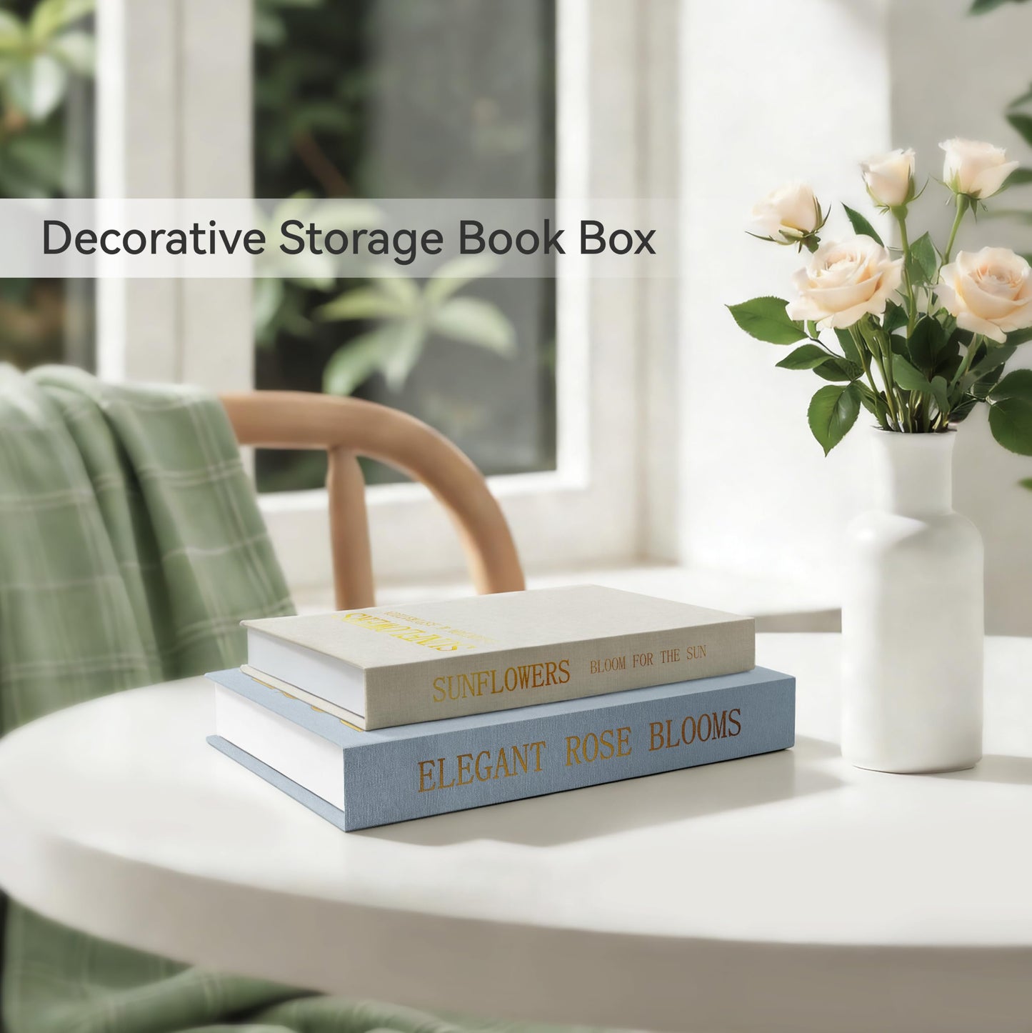 Sprsthai Premium Linen Decorative Book Box Set of 2 - Letter Gold Foil Embossed with Hidden Storage | Coffee Table, Bookshelf & Mantel Decor & Keepsake Organizer to Elevate Home Aesthetic,Blue