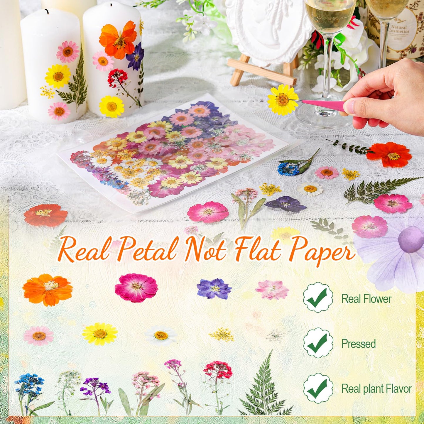 Maasechs 96 Pcs Natural Dried Pressed Flowers for Cake Topper Decorating Cupcake Toppers Cocktails Resin Jewelry Making DIY Art Crafts