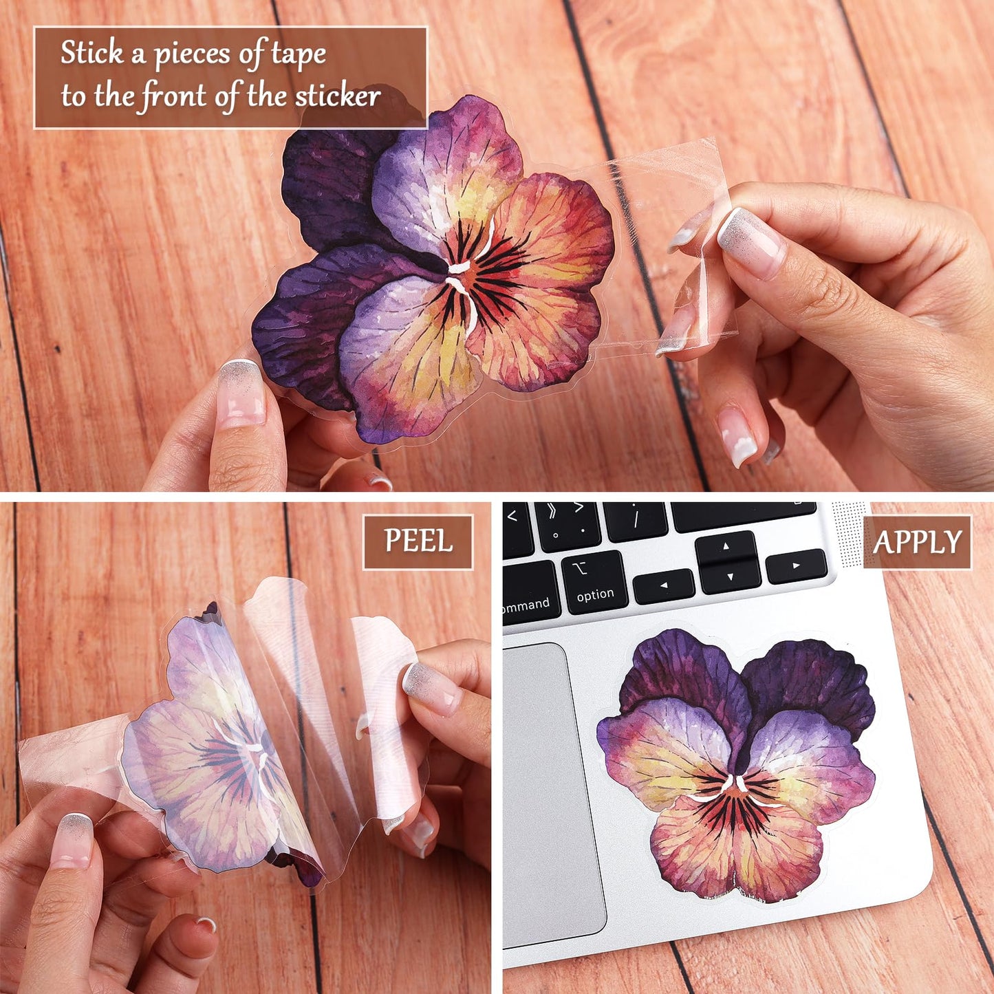 RISYPISY 120PCS Large Flower Stickers, Waterproof Transparent Sticker | Floral Decals for Scrapbooking, Water Bottle, Laptop, Junk Journal, Bullet Journals, Planners