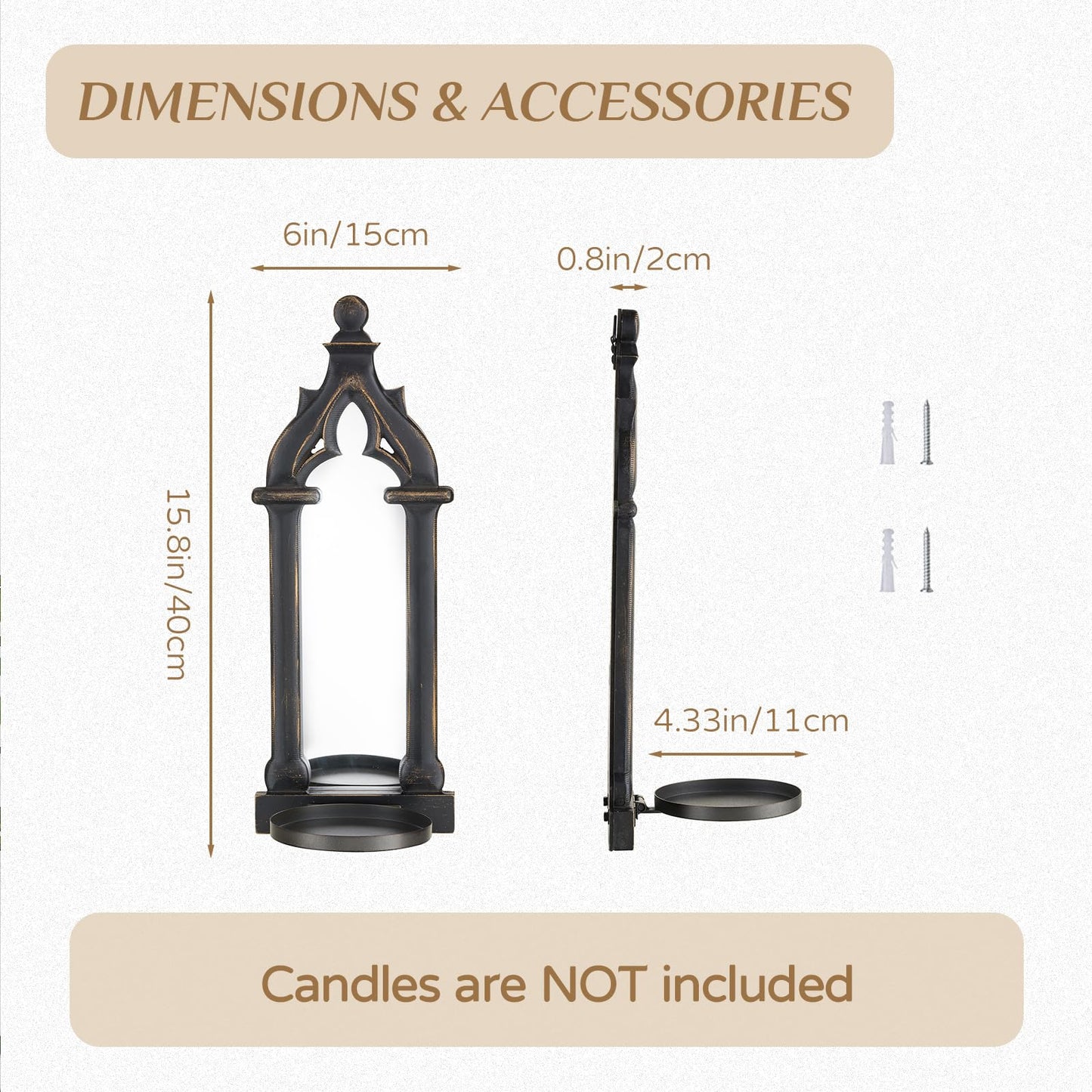 Walasis Candle Sconces Farmhouse Wall Decor - Black Gothic Dark Mirror Wall Candle Holder for Halloween Art Decorations - Wood Rustic Candles Sconce Set of 2 for Livingroom Fireplace