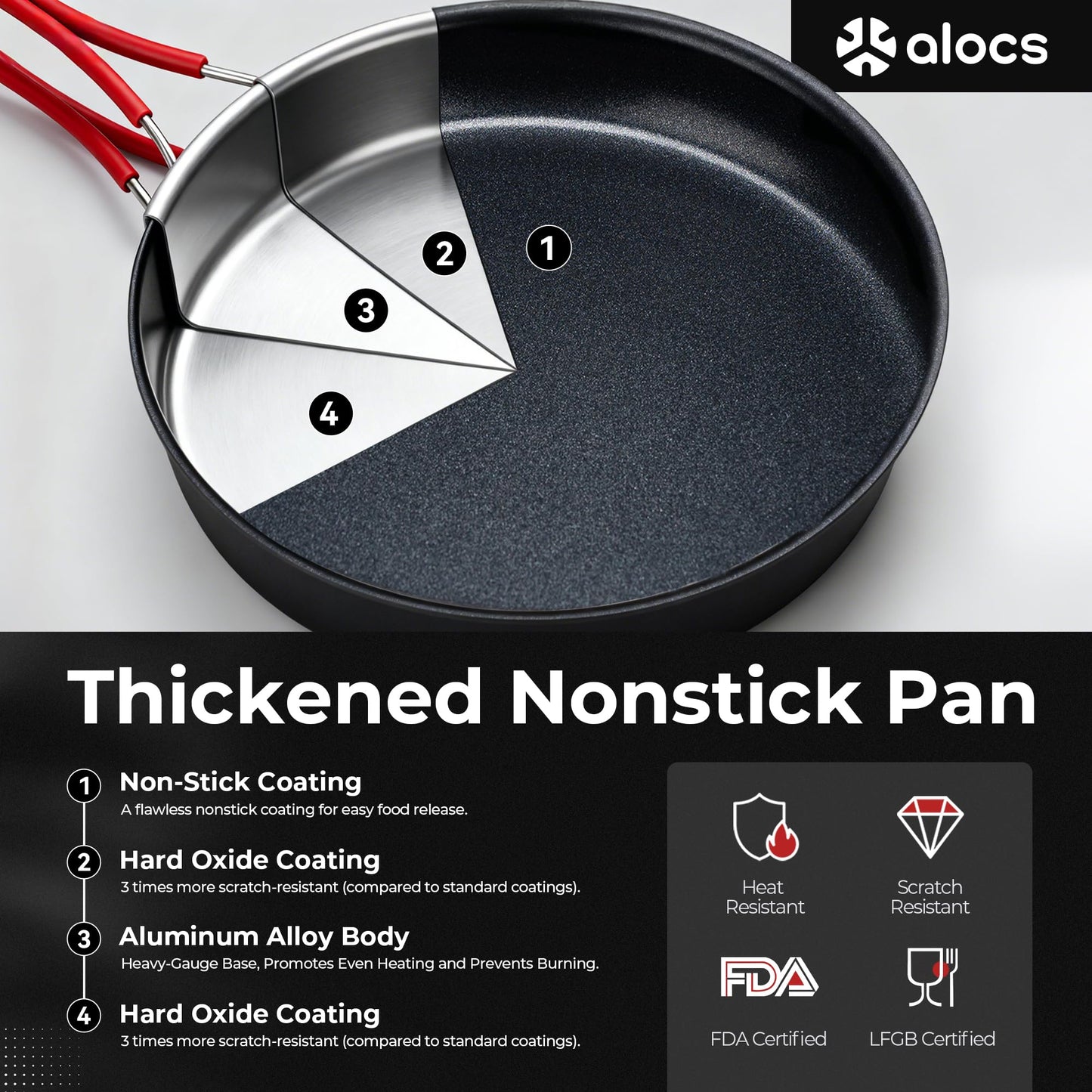 Alocs Camping Cookware, Aluminum Camping Cooking Set Camp Kitchen, Portable Camping Pots and Pans Set Essentials Mess Kit for Backpacking, Outdoor Cooking and Picnic