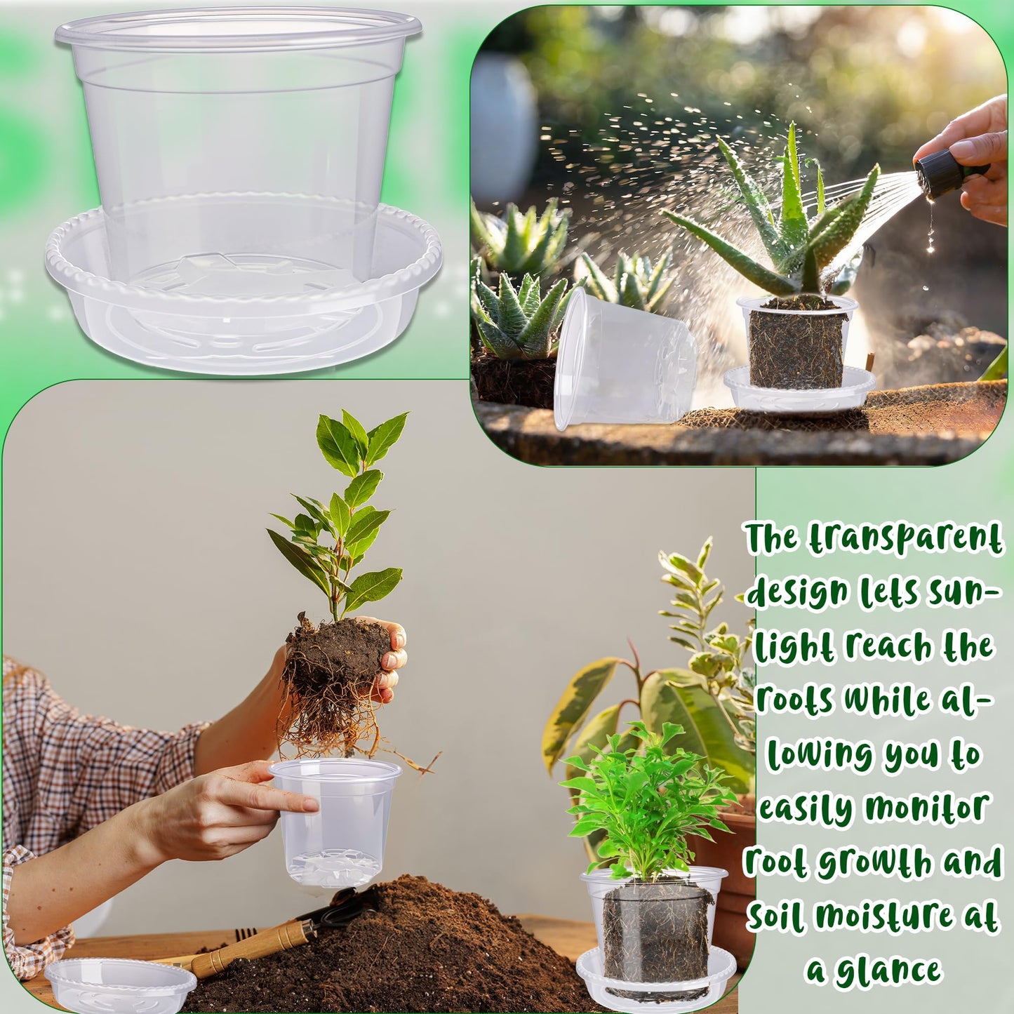 Plukeen 72 Pcs/36 Set 4 Inches Transparent Plastic Flower Pot with Trays Drainage Holes for Small Indoor Plants Seedling Starter Various Plants