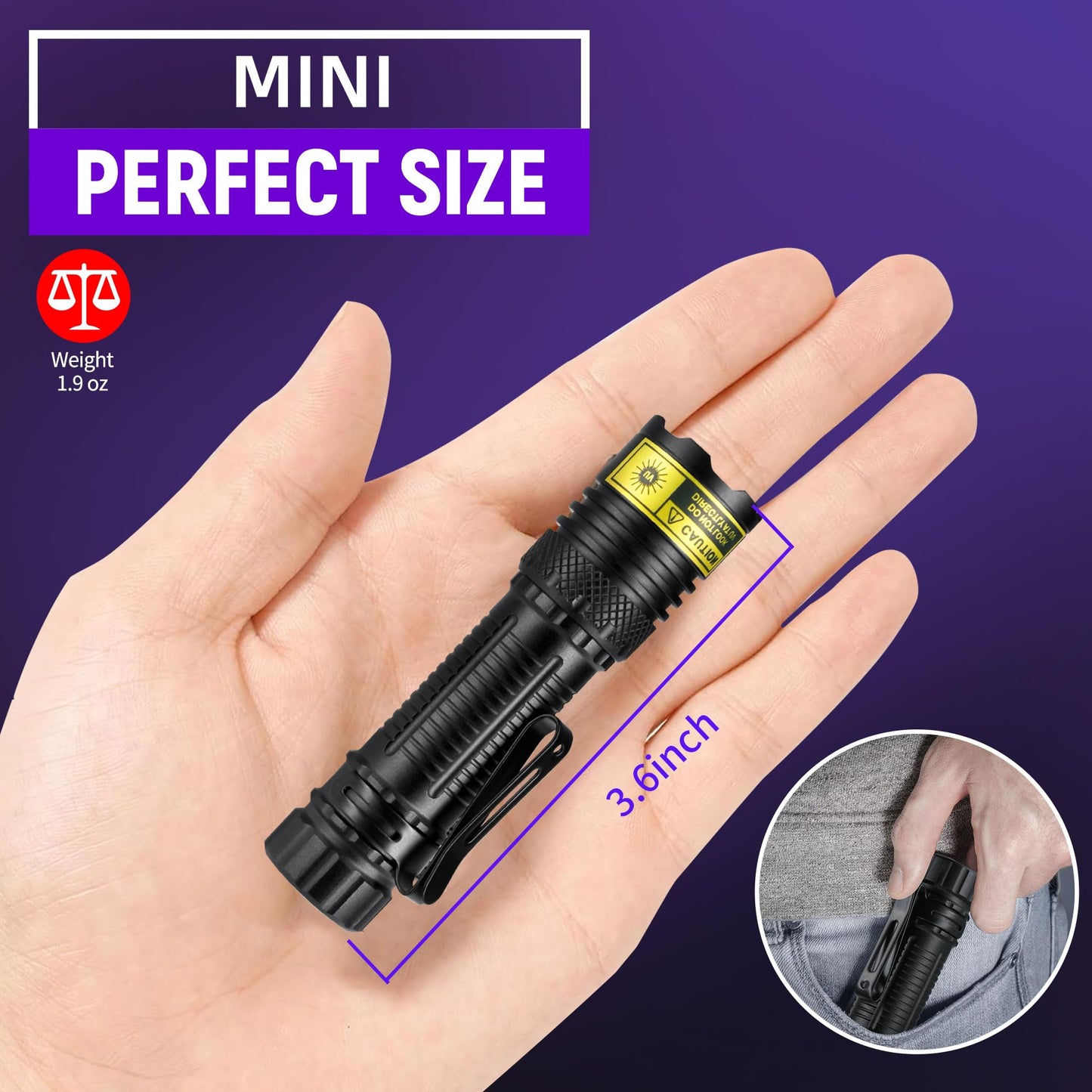 VMTENMV UV Flashlight Black Light, USB-C Rechargeable 395nm Blacklight Mini, Portable Handheld Powerful LED Ultraviolet Lights Flashlights, for Resin Curing, Uranium Glass, Pet Dog Urine Detection