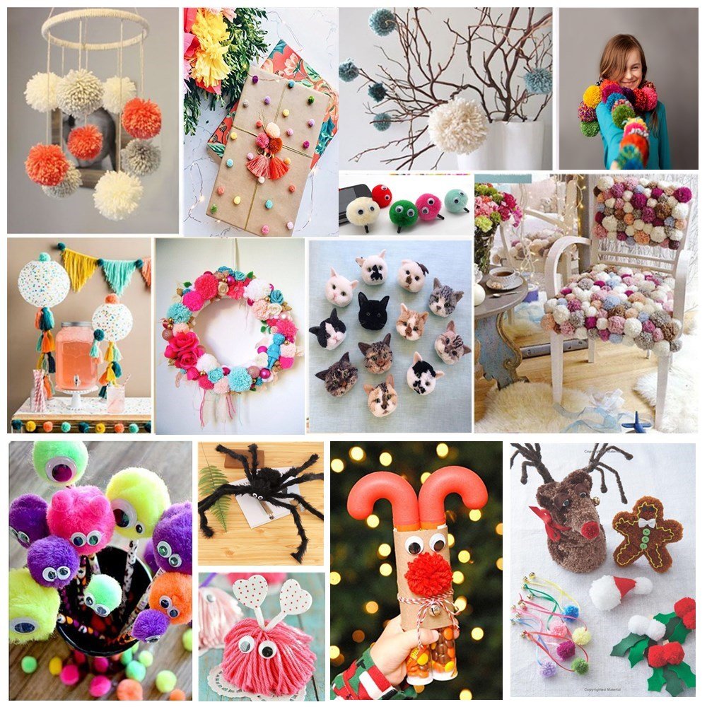 Ayasee Pom pom Maker Yarn kit, 4PS Pompom Maker+12PS Acrylic Yarn+10PS Knitting Stitch Markers+10PS Plastic Needles+1PS Scissors(37c)