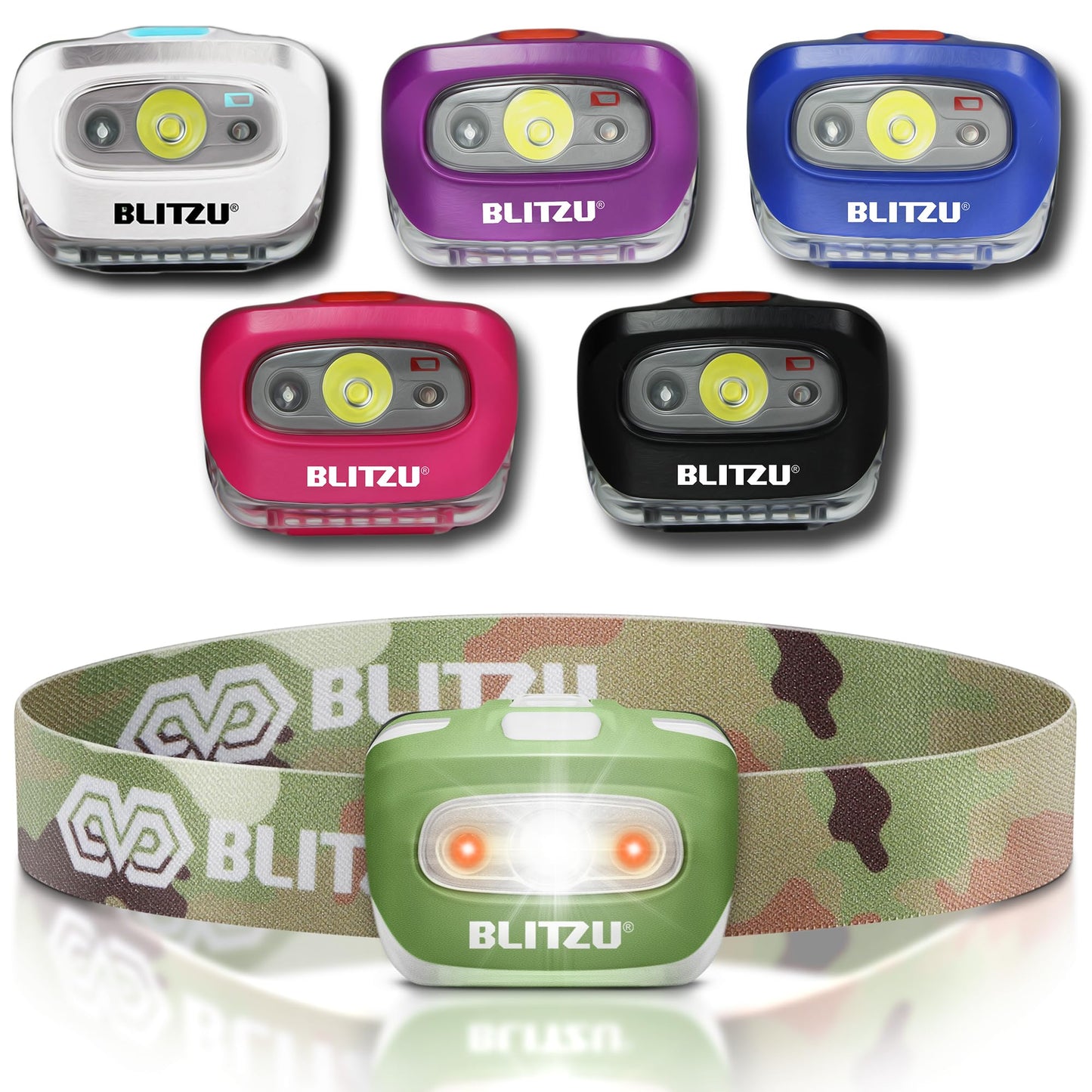 BLITZU Led Headlamp Flashlight for Adults and Kids. Super Bright Outdoor Headlight Headlamps. Head Lamp with Red Safety Light Great for Running, Camping, Reading, Hiking at Night Time CAMO