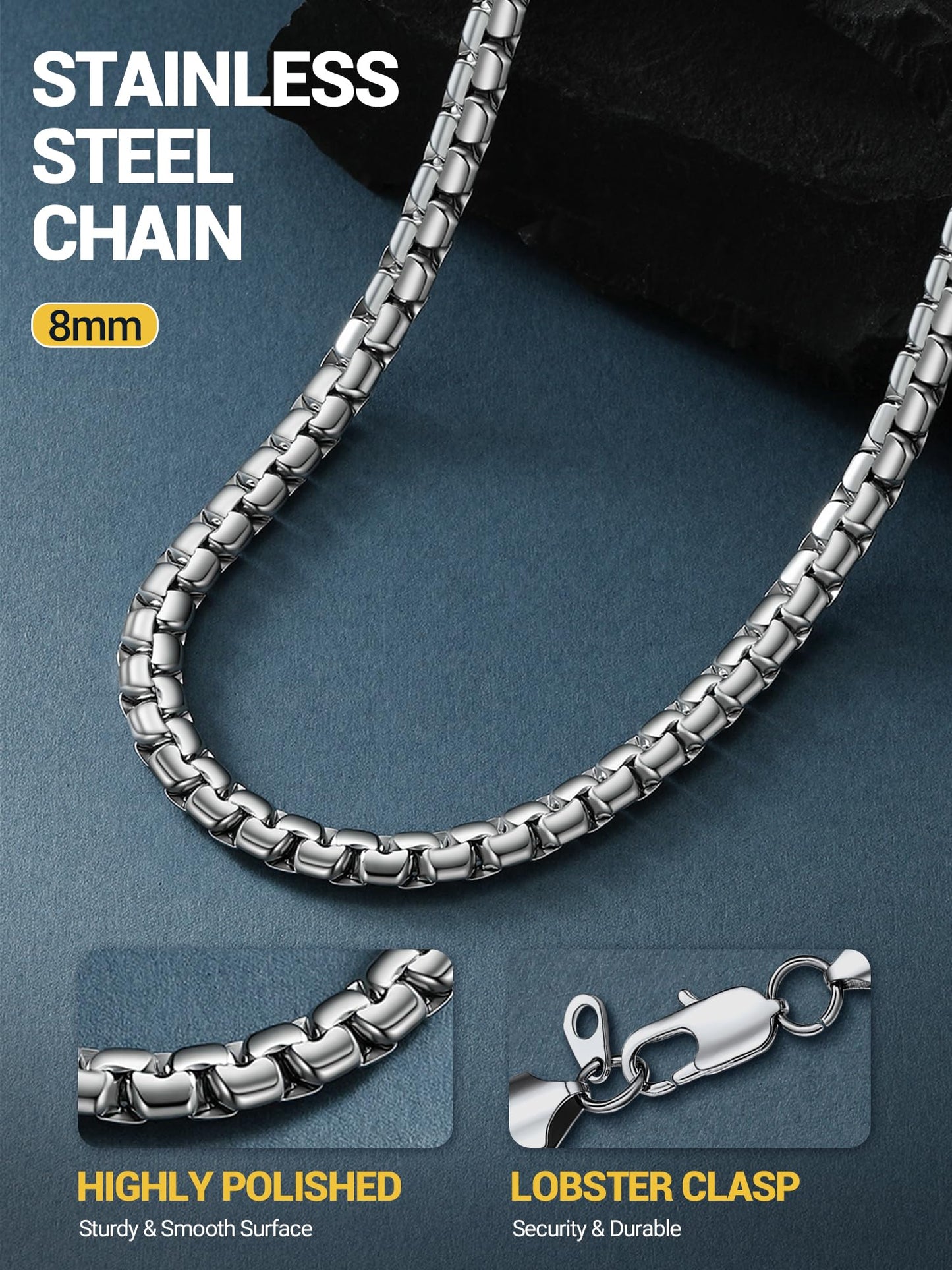 PROSTEEL Stainless Steel Mens Chain No Tarnish & Durable Flat Box Hip Pop Mens Jewelry, with Gift Box