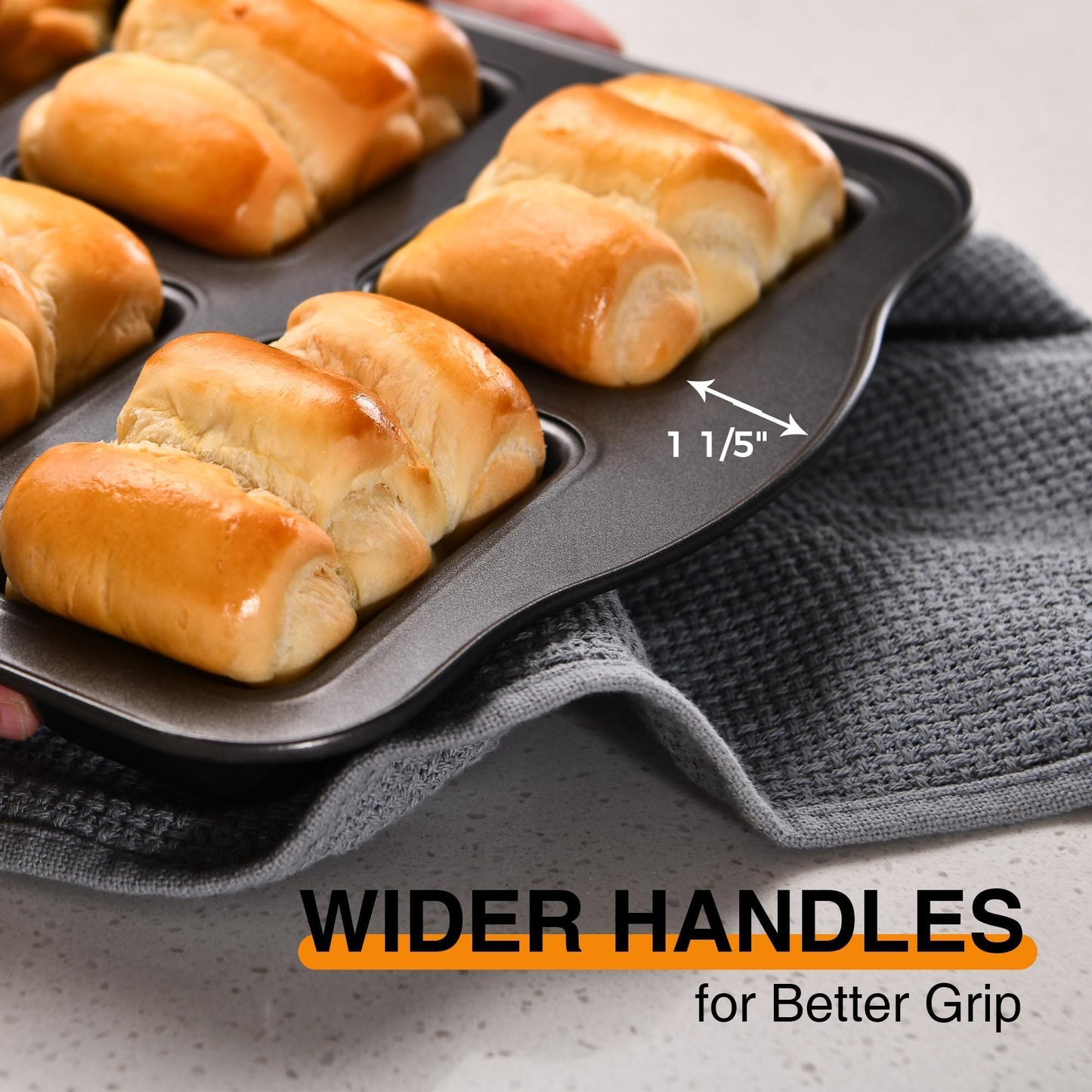 HONGBAKE 2 Pack Mini Loaf Baking Pans 8-Cavity, Nonstick Small Cornbread Pan, Tiny Banana Bread Pan Set, Heavy Duty Brownie TIn, Dark Grey