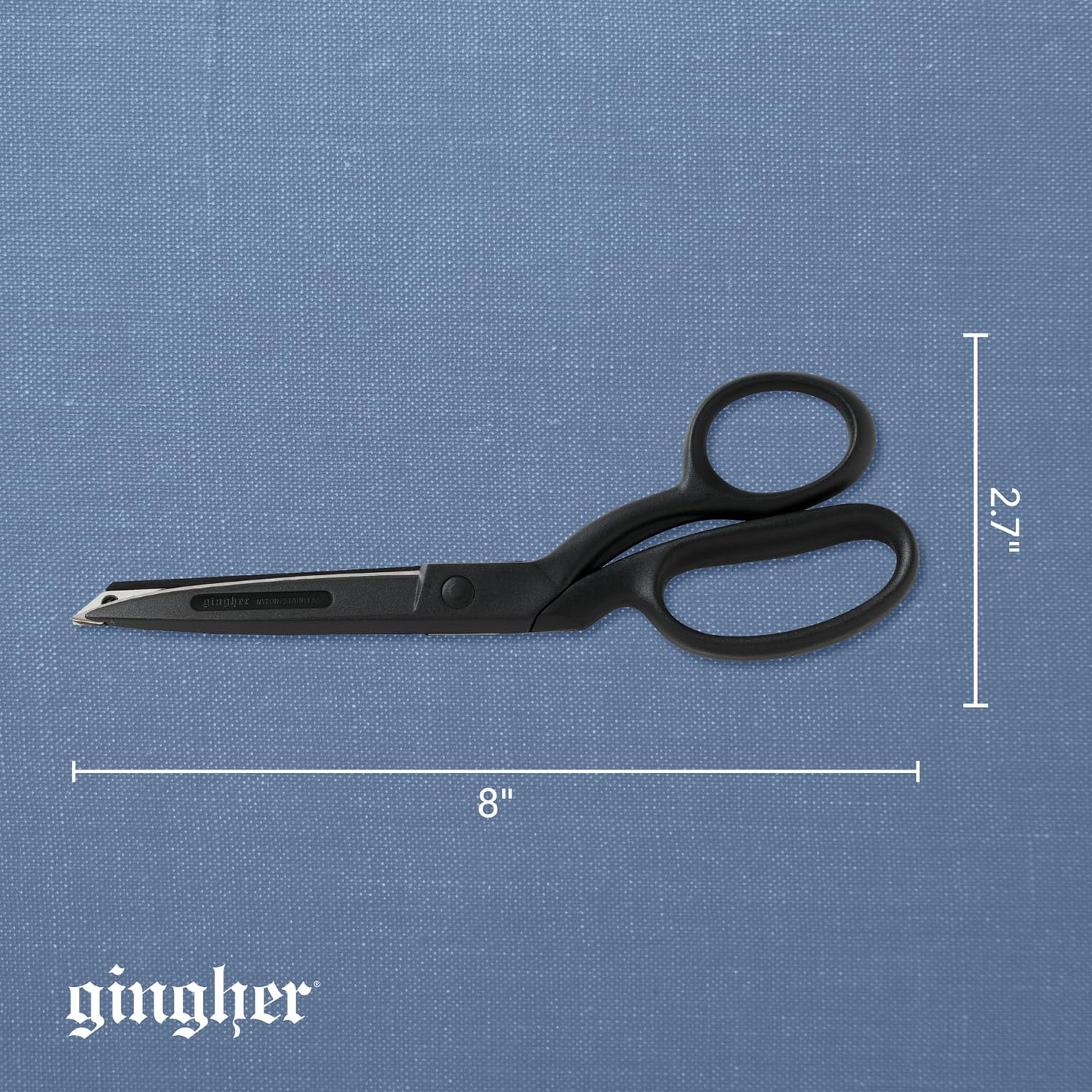 Gingher Featherweight Bent Handle Scissors - 8" Stainless Steel Shears - Sharp Fabric Scissors - Black