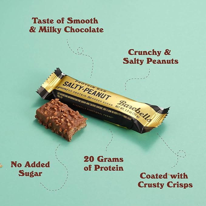 Barebells Salty Peanut Protein Bars, 12 Count,Pack of 2-20g Protein, 1g Sugar Snack Bars…