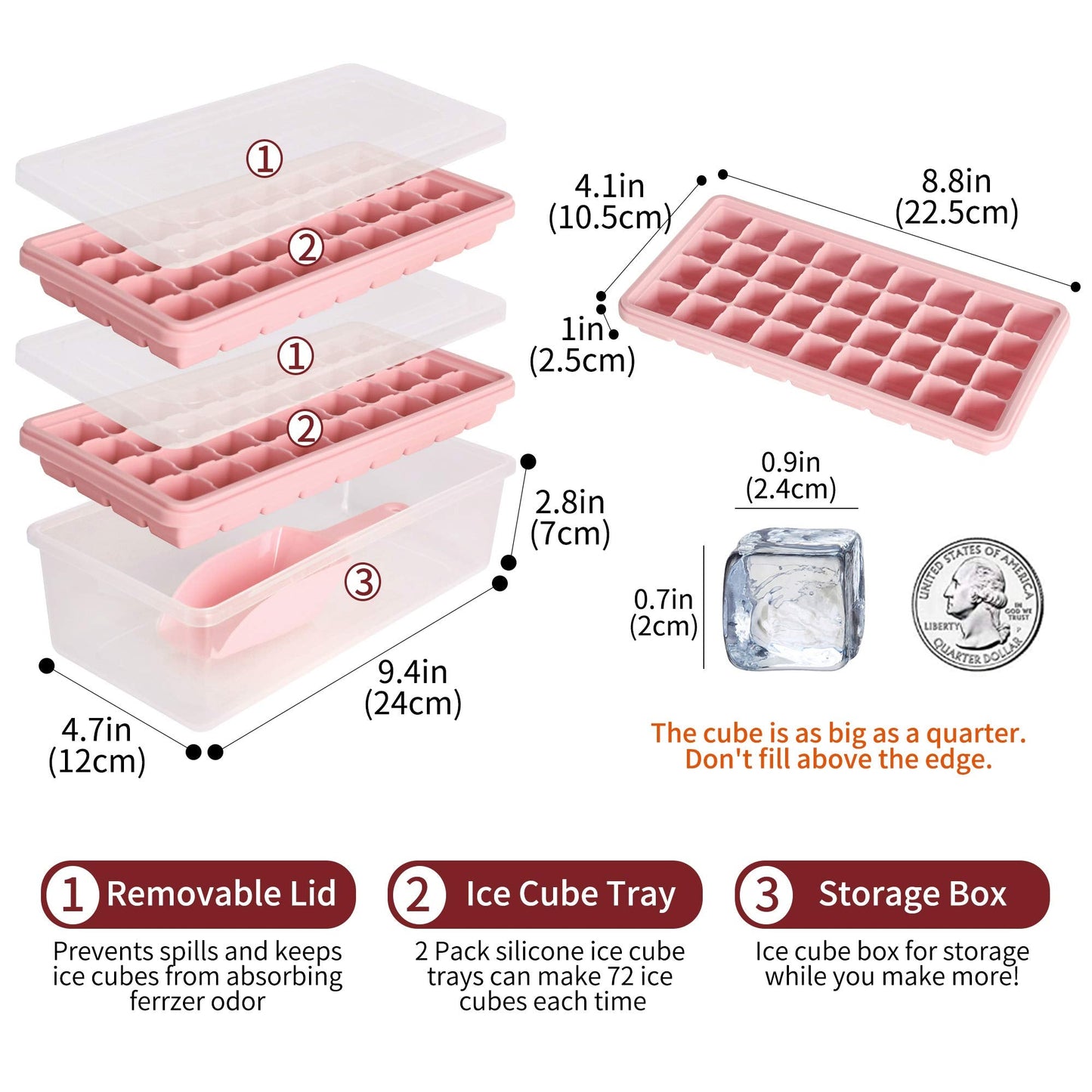 Food-grade Silicone Ice Cube Tray with Lid and Storage Bin for Freezer, Easy-Release 2 * 36 Small Nugget Ice Trays 1 ice Bucket & Scoop, Flexible Ice Cube Molds with Ice Container