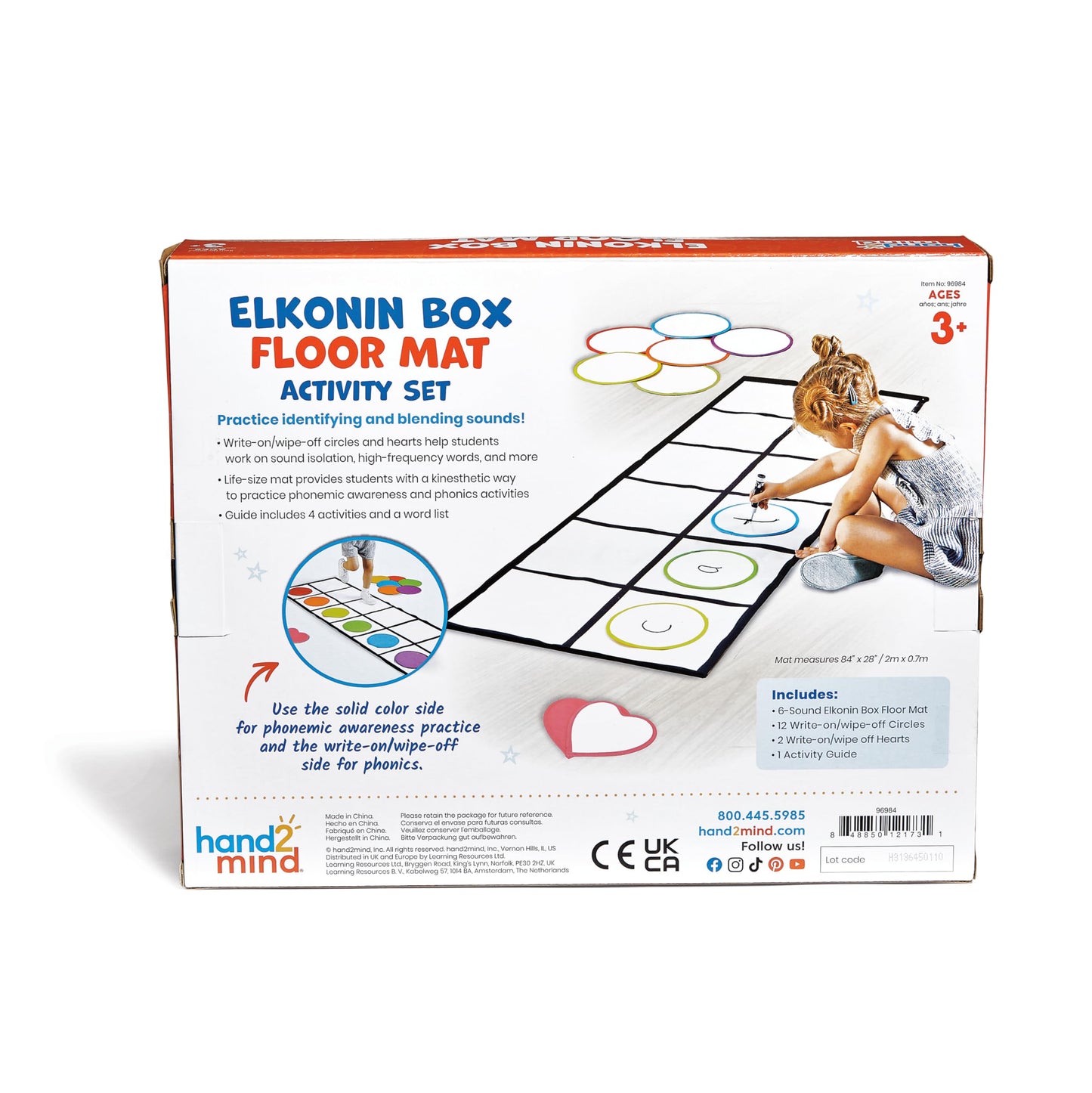 hand2mind Elkonin Box Floor Mat Activity Set, Phonemic Awareness, Phonics Games, Science of Reading Classroom Materials, Toddler Gross Motor Toys, Kids Active Play, Preschool Classroom Must Haves