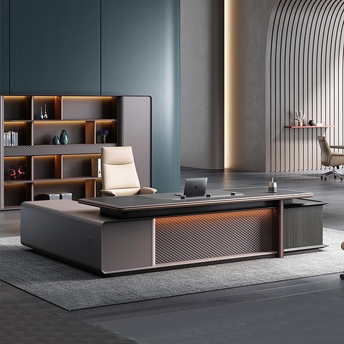 Modern Executive Desk, 141.7 inch L Shaped Desk with Storage, L Shape Corner Desk Drawers and Lockable Storage No Installation Required Without Display Racks and Bookshelves