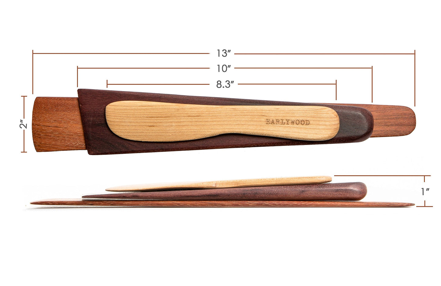 3-Piece Wooden Kitchen Cooking Utensil Set - Comes w/a Thin Wood Spatula Flipper, Cast Iron Scraper Stirrer and Butter Turner/Cheese Spreader - Wooden Utensils Set - Made in USA-JEM