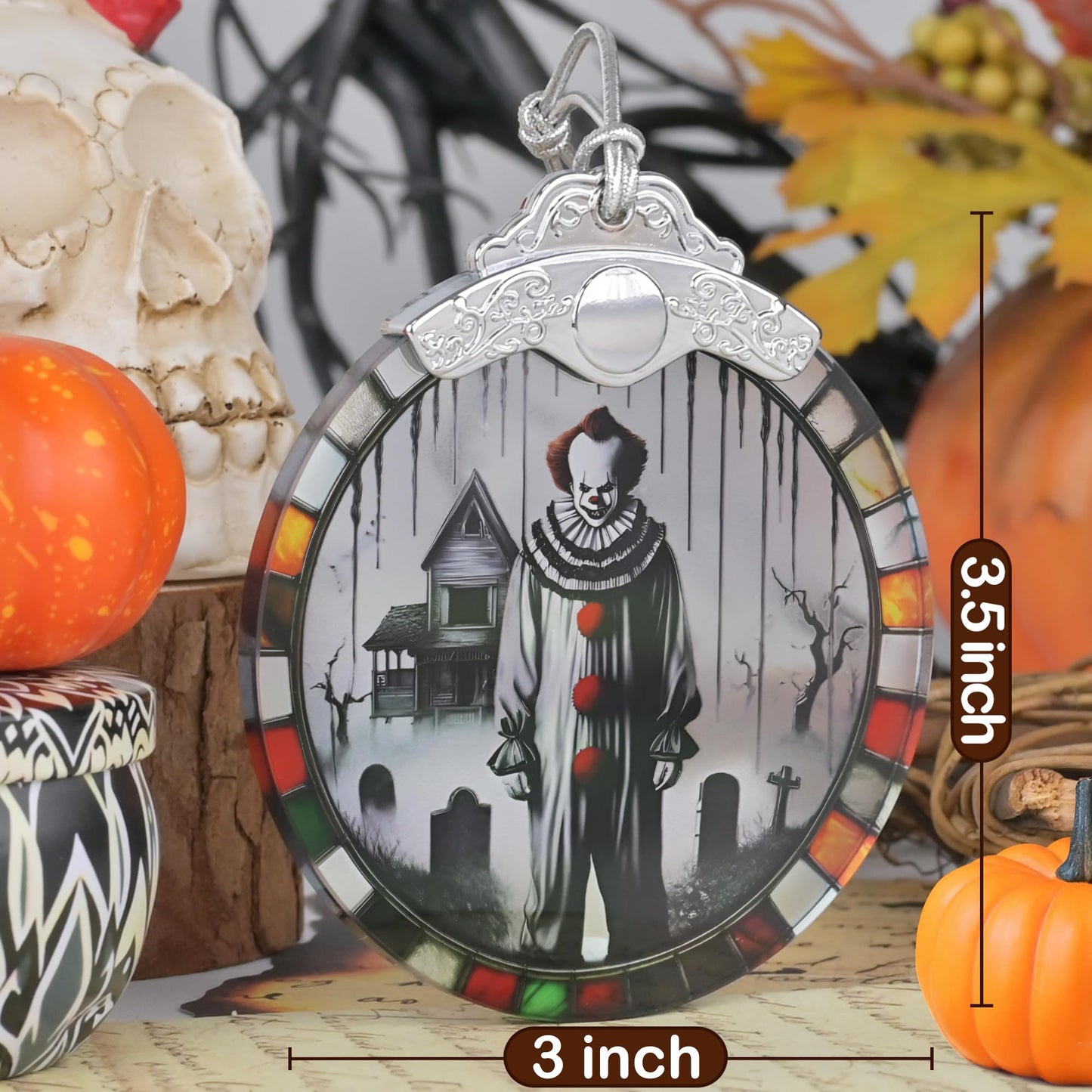 Spooky Clown Stained Glass Orament - Christmas Ornament - Christmas Decorations for Tree - Holiday Present ldeas - Gift Exchange