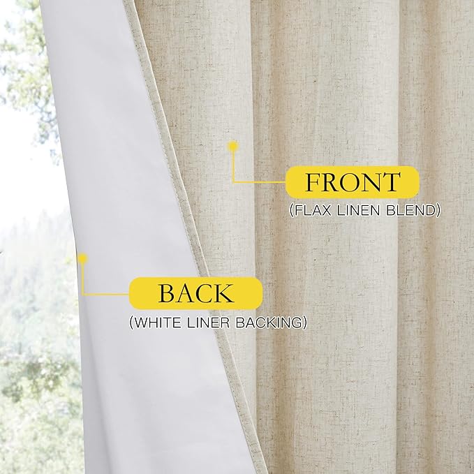 NICETOWN Full Blackout Natural Linen Cold Reducing Curtains 102" Length with Thermal Insulated Liners for Living Room, 2 Panels, 52 inches W, Farmhouse Style Keep Warm Large Window Draperies for Hall
