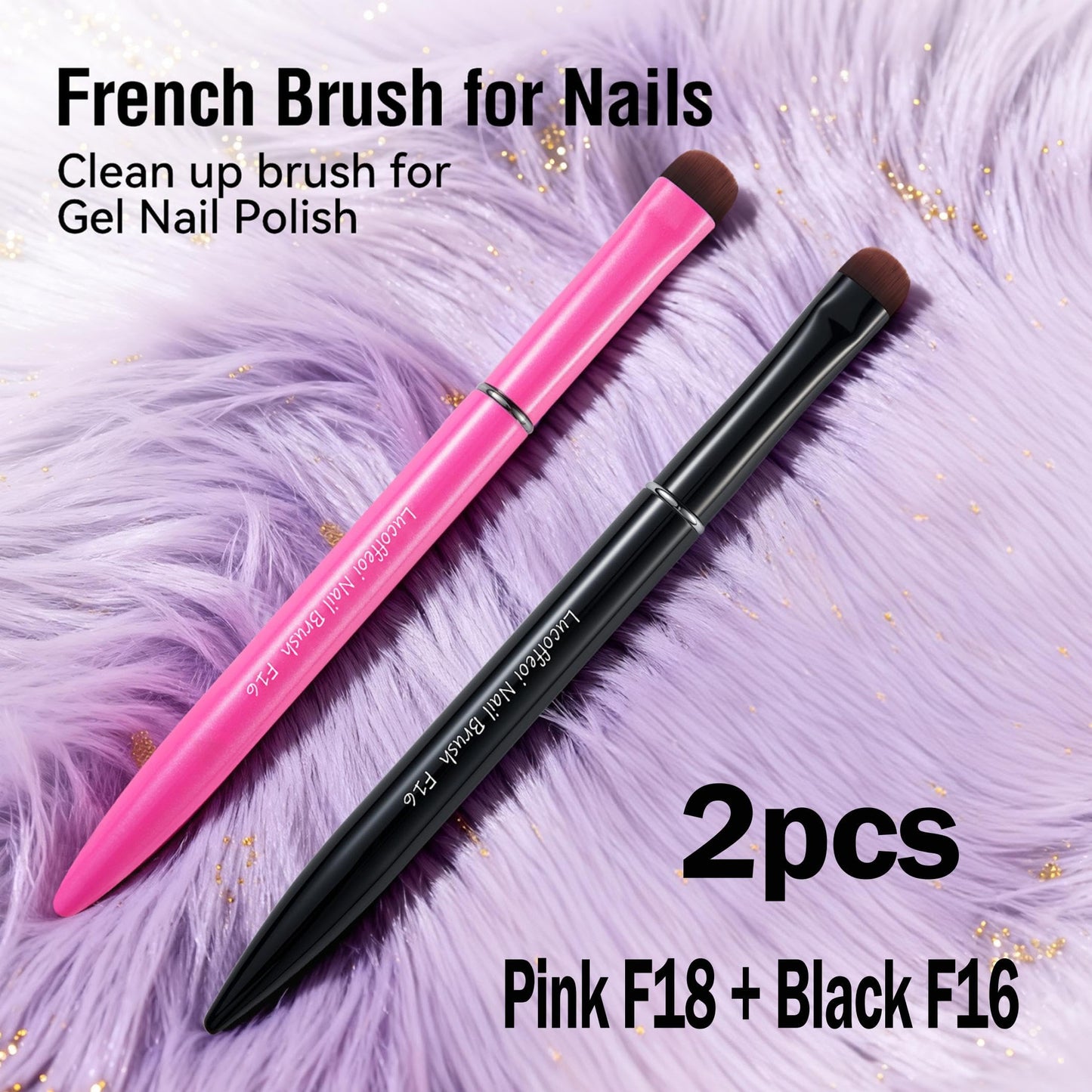Clean Up Brush, 2-Pack Professional Kolinsky Sable Nail Art Brushes for Gel, Polygel, Acrylic Nails - Precision Detailing Set (Pink F18 + Black F16) (Pink(F18) & Black(F16))