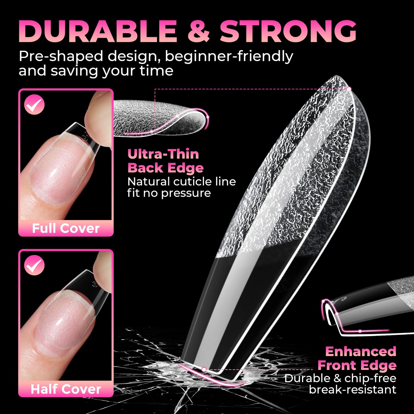 UNA GELLA Short Coffin Nails Tips: 510Pcs Soft Gel Nail Tips Coffin Acrylic Full Cover Short Coffin Press on Nails Pre-shaped Half Matte Clear False Nails For Nail Extensions Home DIY Salon 15 Sizes