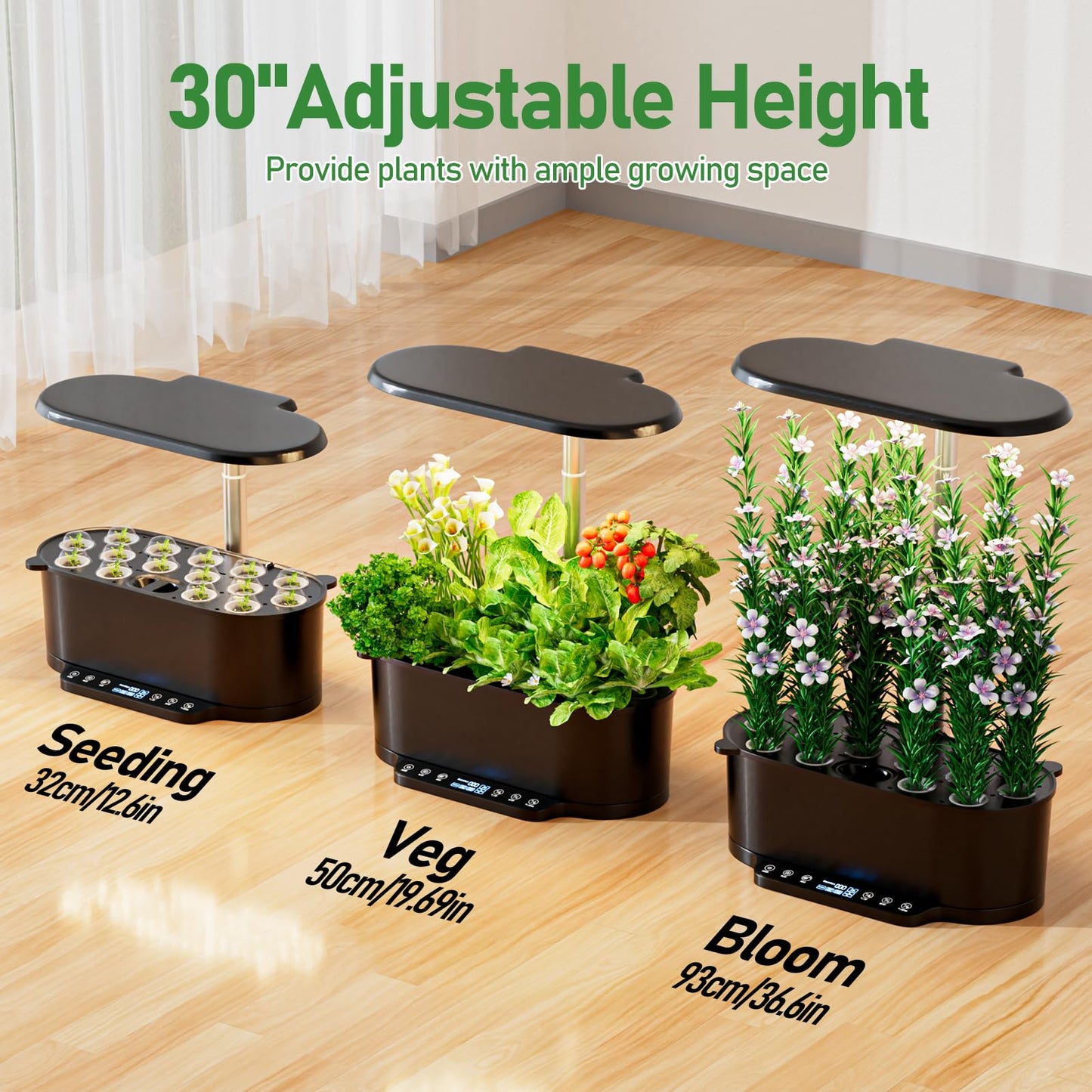 SPECILITE Hydroponics Growing System Kit with 30” Height, 15 Pods Herb Garden with 36W Grow Light, Auto Timer & Pump System, APP & WiFi Controlled Smart Indoor Garden for Vegetables,Kitchen & Gifts