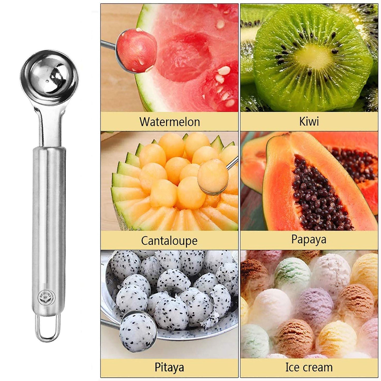 NewlineNY Stainless Steel Kitchen Tools: Zester Grater with Channel Knife, Apple Cupcake Corer, Fruit and Melon Scooper, Fruit & Veggie cutting knife, 4 Pcs Set
