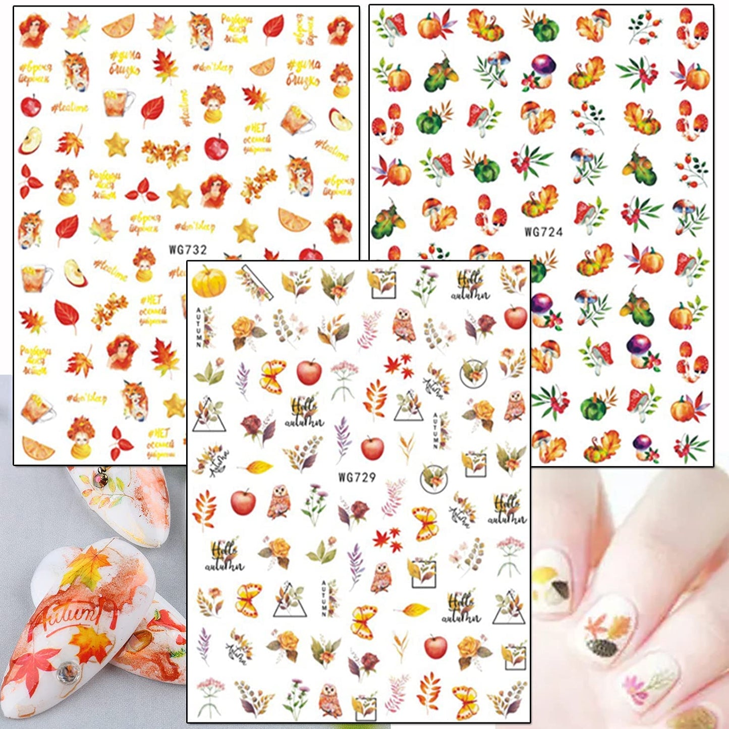 8 Sheets Animal Nail Art Stickers with 9 Sheets Thanksgiving Nail Art Stickers