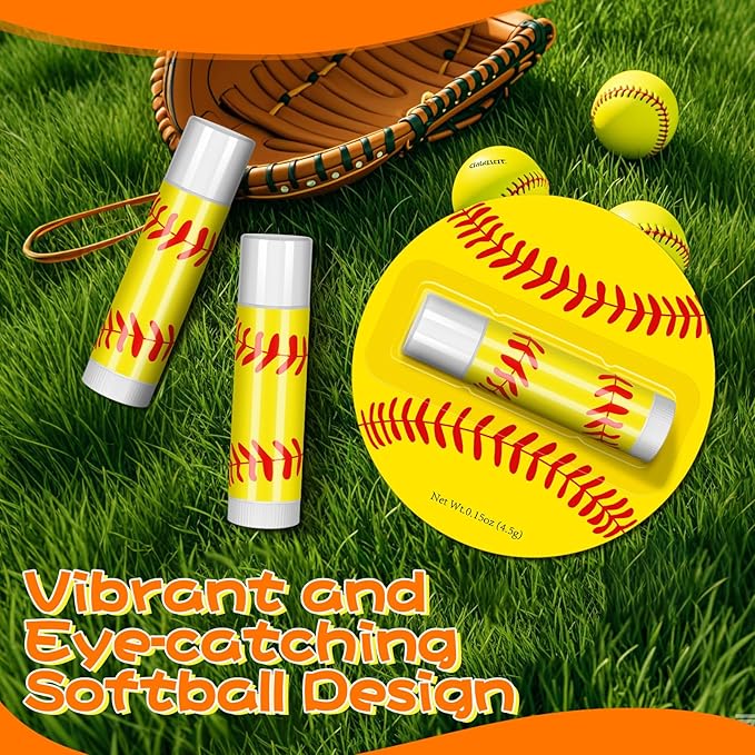 24 Pack Softball Chapstick for Softball Stadium Party Bulk Gifts,Beeswax Moisturizing Lip balm,Vanilla Flavor Plumping Lip balm for softball Team Girls kids Men Women Sports Lovers
