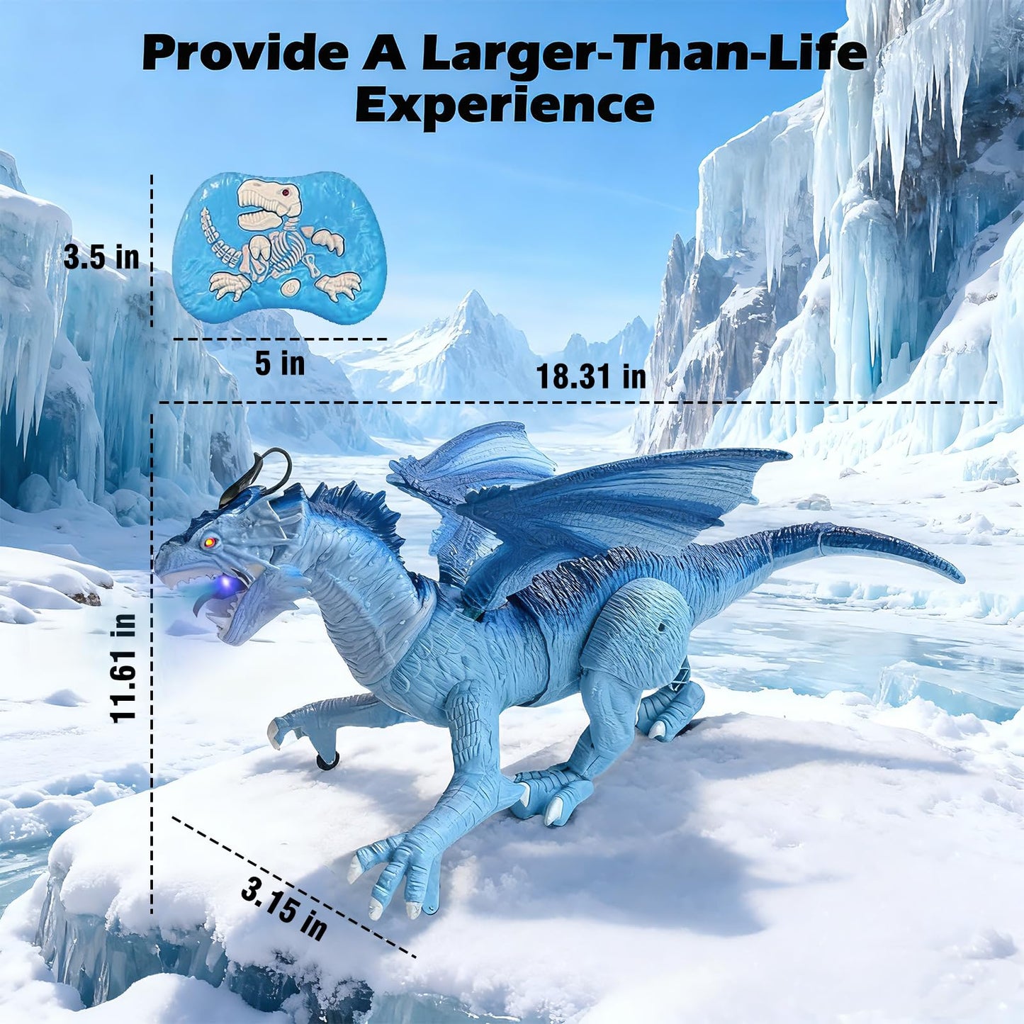 TALGIC Remote Control Dragon, Dragon for Kids with Spraying, Roaring, Swaying Head, Wings, Light-Up Interactive Robot Dinosaur Toys for Boys and Girls, Blue