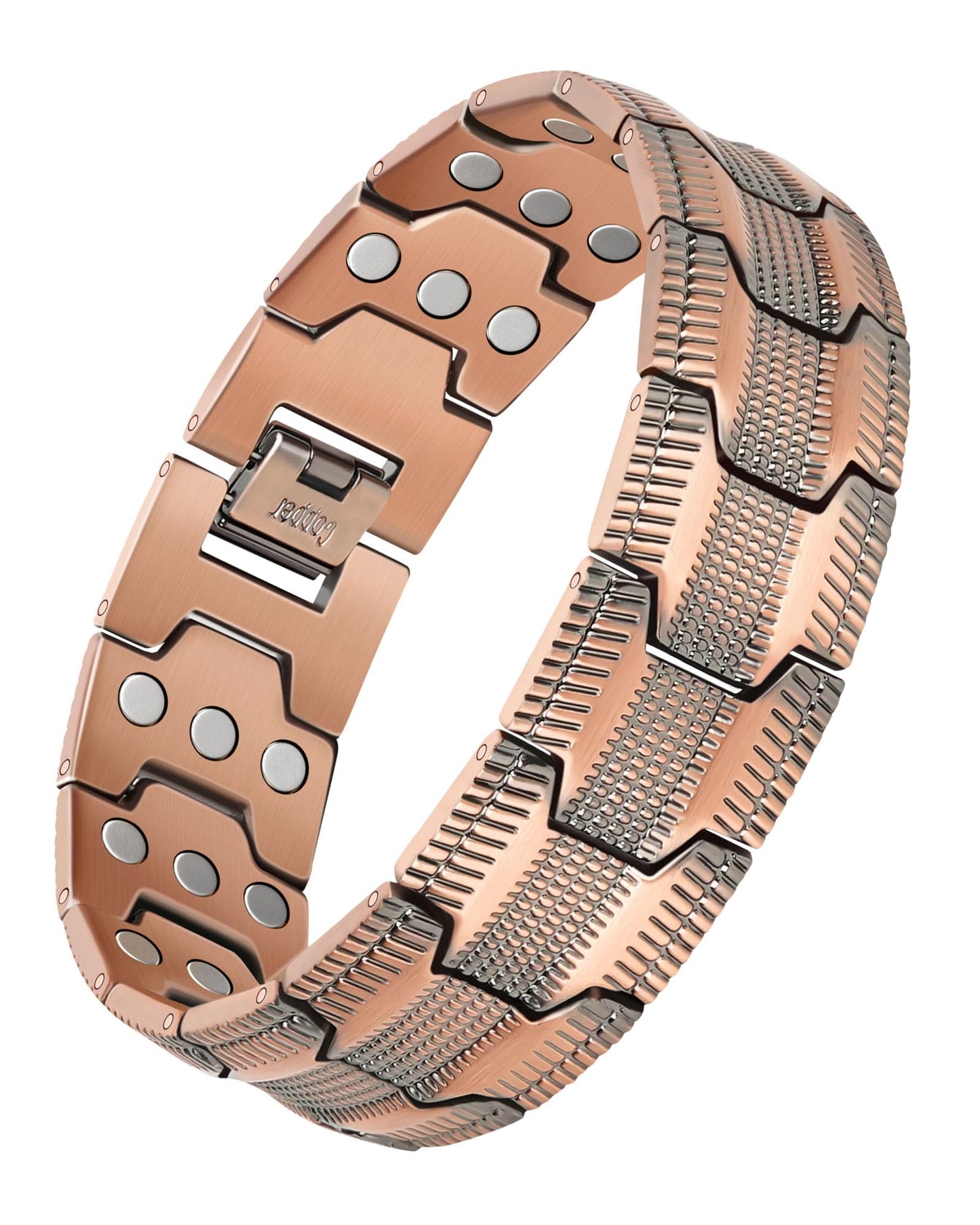 vapeples 99.99% Pure Copper Men's Bracelet with 3800 Gauss Triple-Strength Magnets, Foldover Clasp, and Adjustable Size,Shield Design