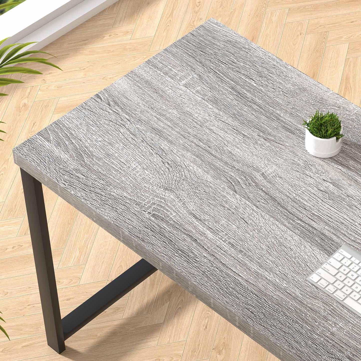 FOLUBAN 47 Inch Home Office Desk, Modern Computer Desk with Storage Shelves, Small Study Writing Gaming Table Workstation for Living Room Bedroom, Industrial Light Grey