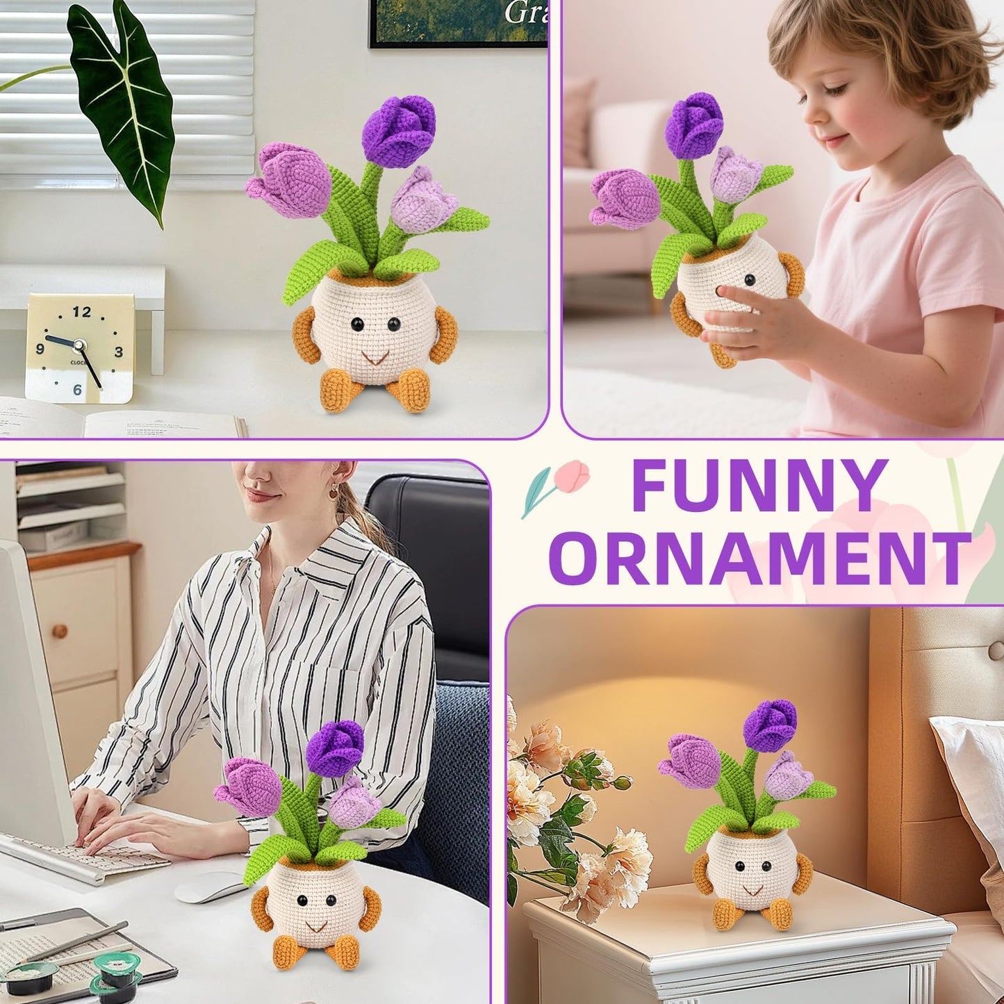 Nitlak Crochet Kit for Beginners, Tulip Potted Beginner Crochet Kit for Adults Kids, Crochet Starters Kit with Step-by-Step Video Tutorials for Mother's Day DIY Craft