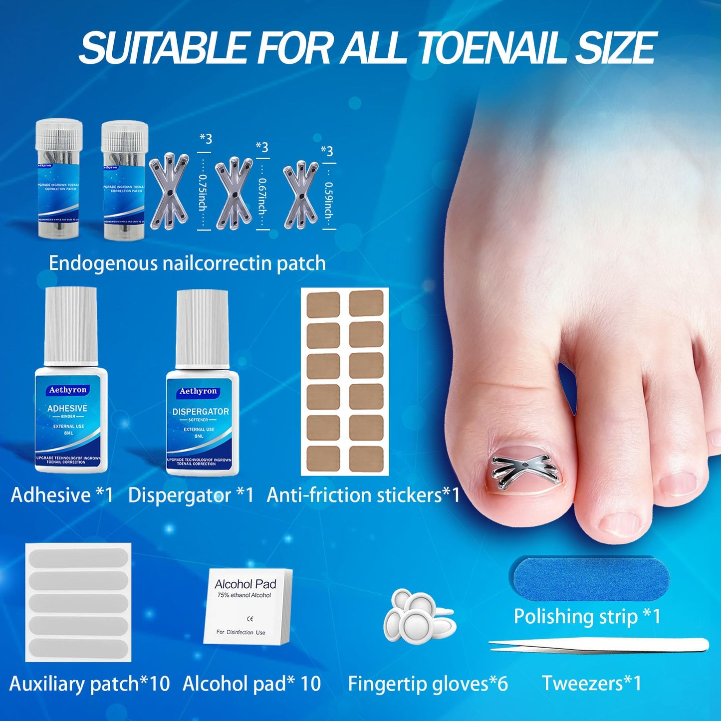 Ingrown Toenail Treatment with Upgraded 6-Angle Shape,Titanium Alloy Ingrown Toenail Corrector for Quick Relief,At-Home Ingrown Toenail Removal Kit for Toenail Curled Corrector,9Pcs