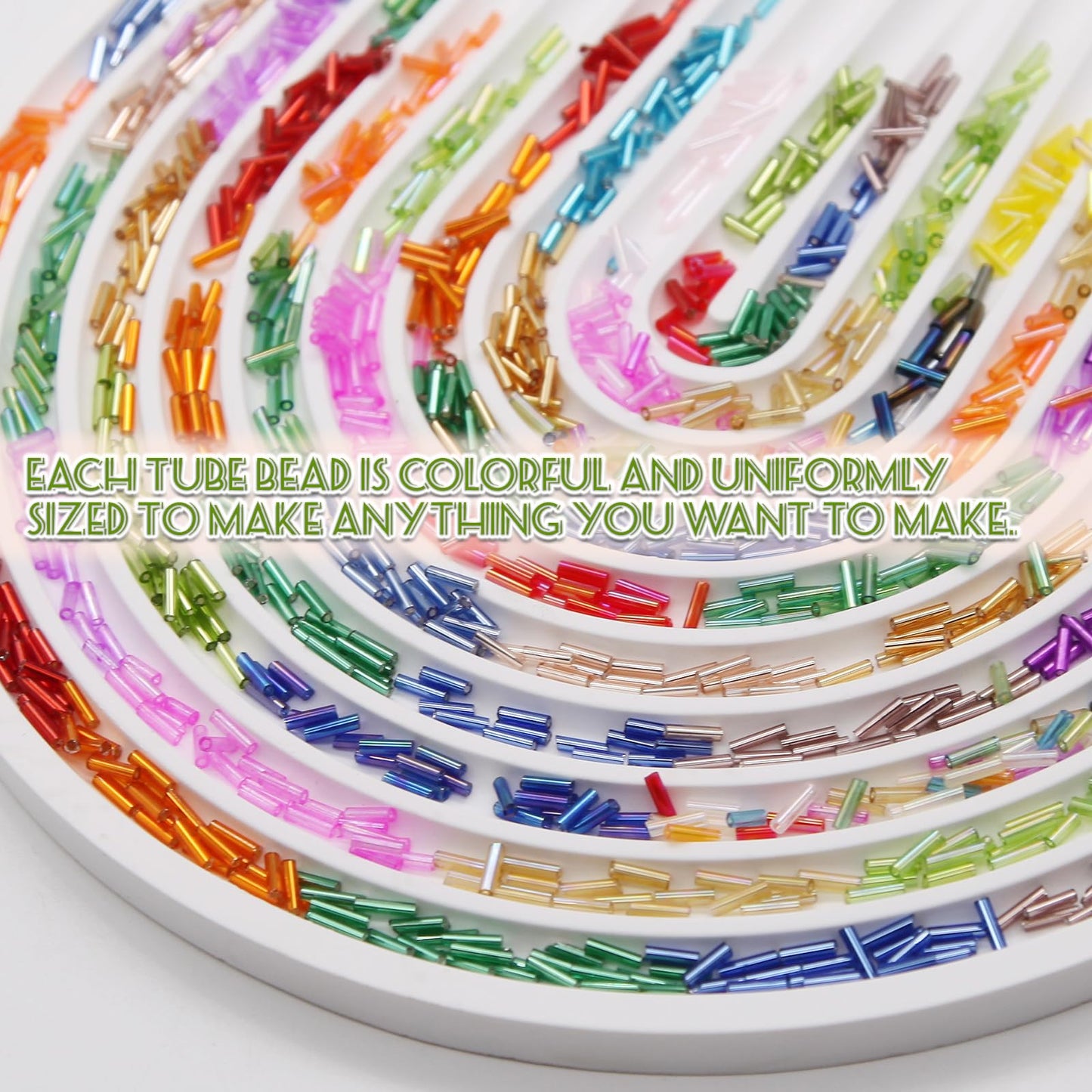 JOJOPLAY Tube Seed Beads Kit, 7mm, Craft Bugle Glass Beads with Bead Needle, Elastic String for Bracelet Necklace Jewelry Making (24 Colors)