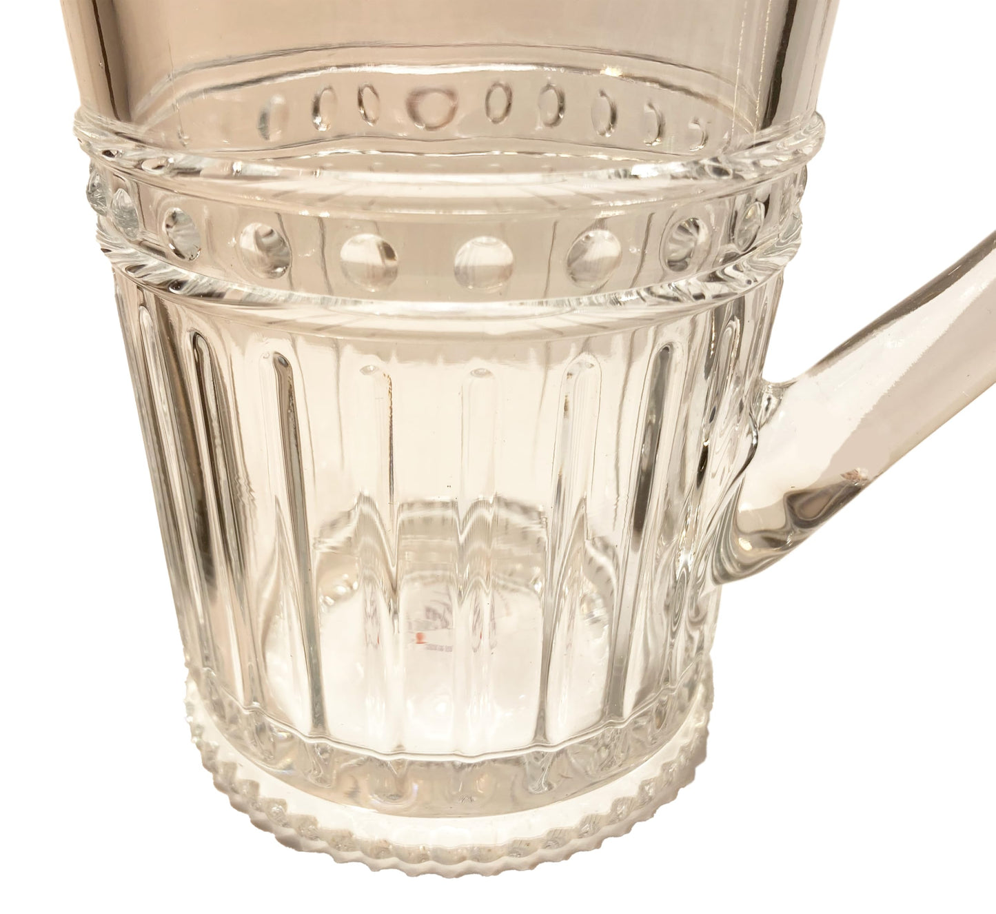 Vintage Style Glass Pitcher, 34 oz, Embossed Deco Pattern, Clear