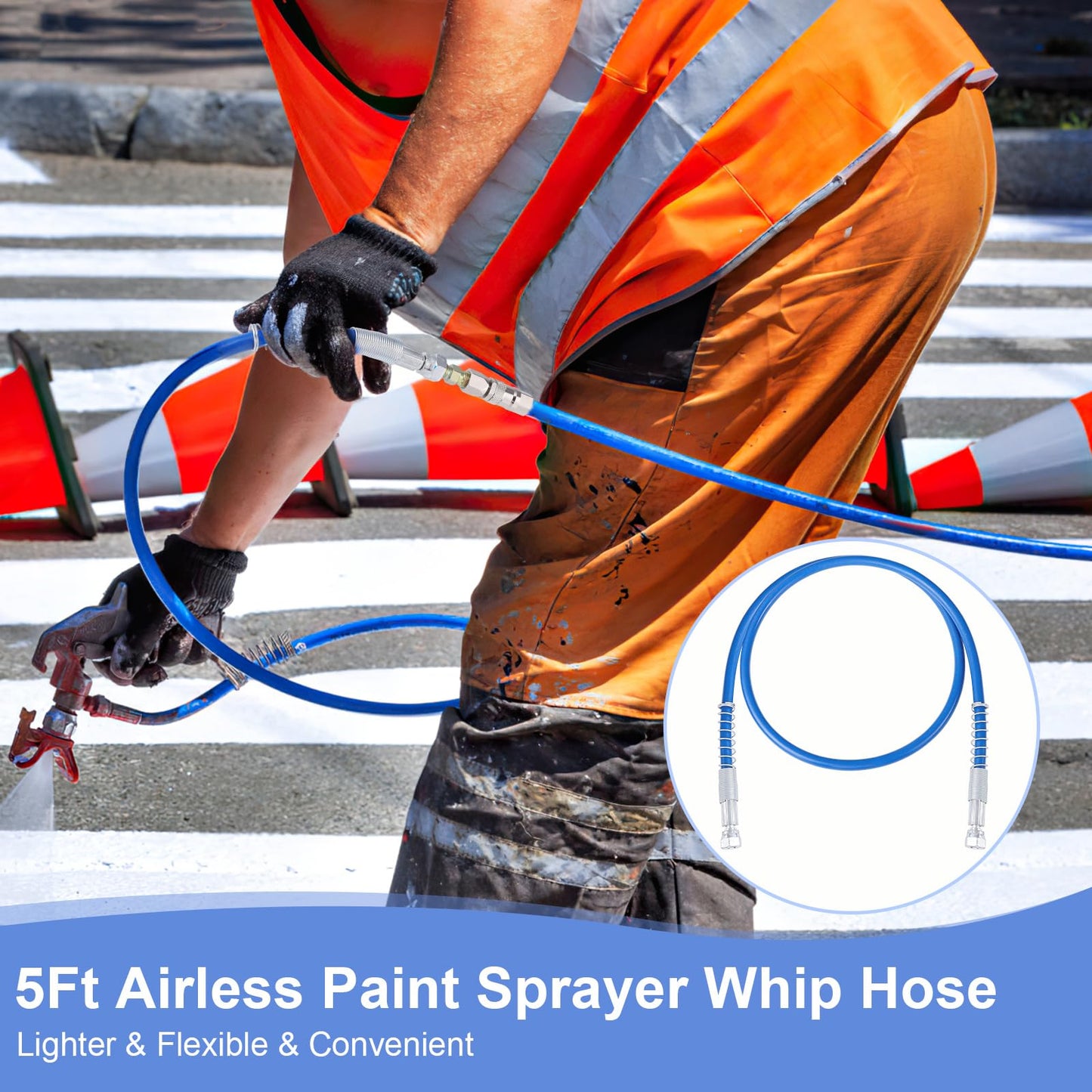 Gyfent 50Ft x 1/4" NPT Airless Paint Sprayer Hose, 8500PSI High Pressure Airless Paint Spray Hose with 5Ft Whip Hose & 1/4" Hose Connector & Sprayer Swivel Joint for Airless Spraying Machine