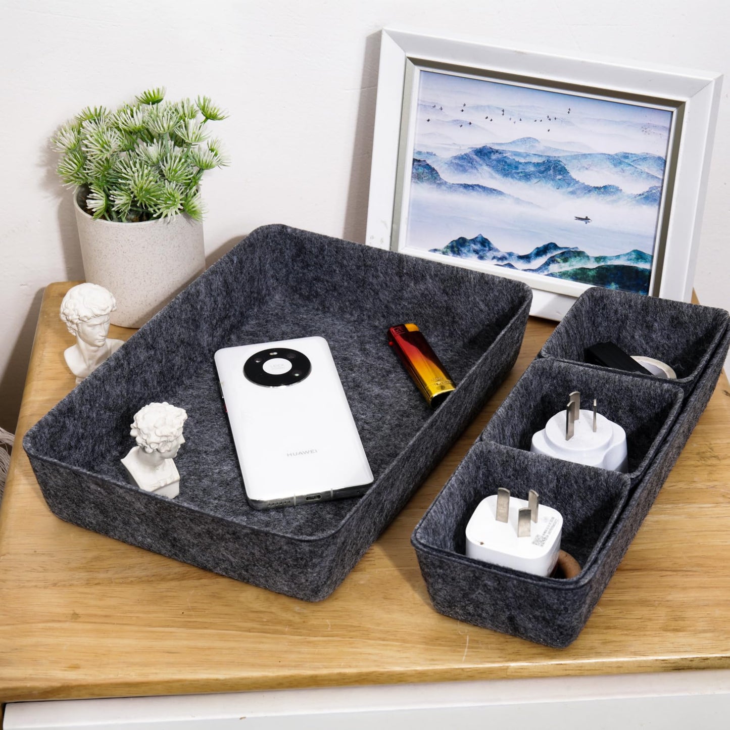 Cecijelry Desk Drawer Organizer Bins, 8pcs Felt Shallow Bathroom Storage Trays, Office Accessories & Workspace Organizers Jewelry & Makeup Boxes Containers(Black)