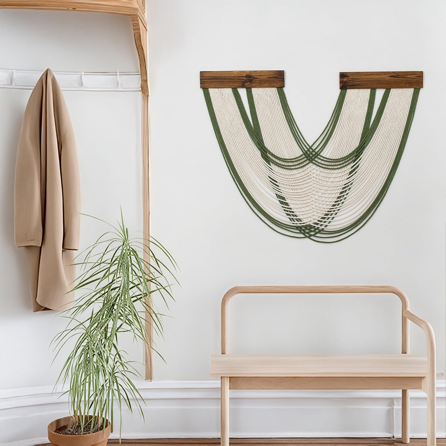 LB Boho Macrame Wall Hanging Large, Green and Beige Macrame Tapestry Wall Decor Handmade Woven Chic Bohemian Tapestry Decor for Bedroom Living Room Office Bathroom Nursery