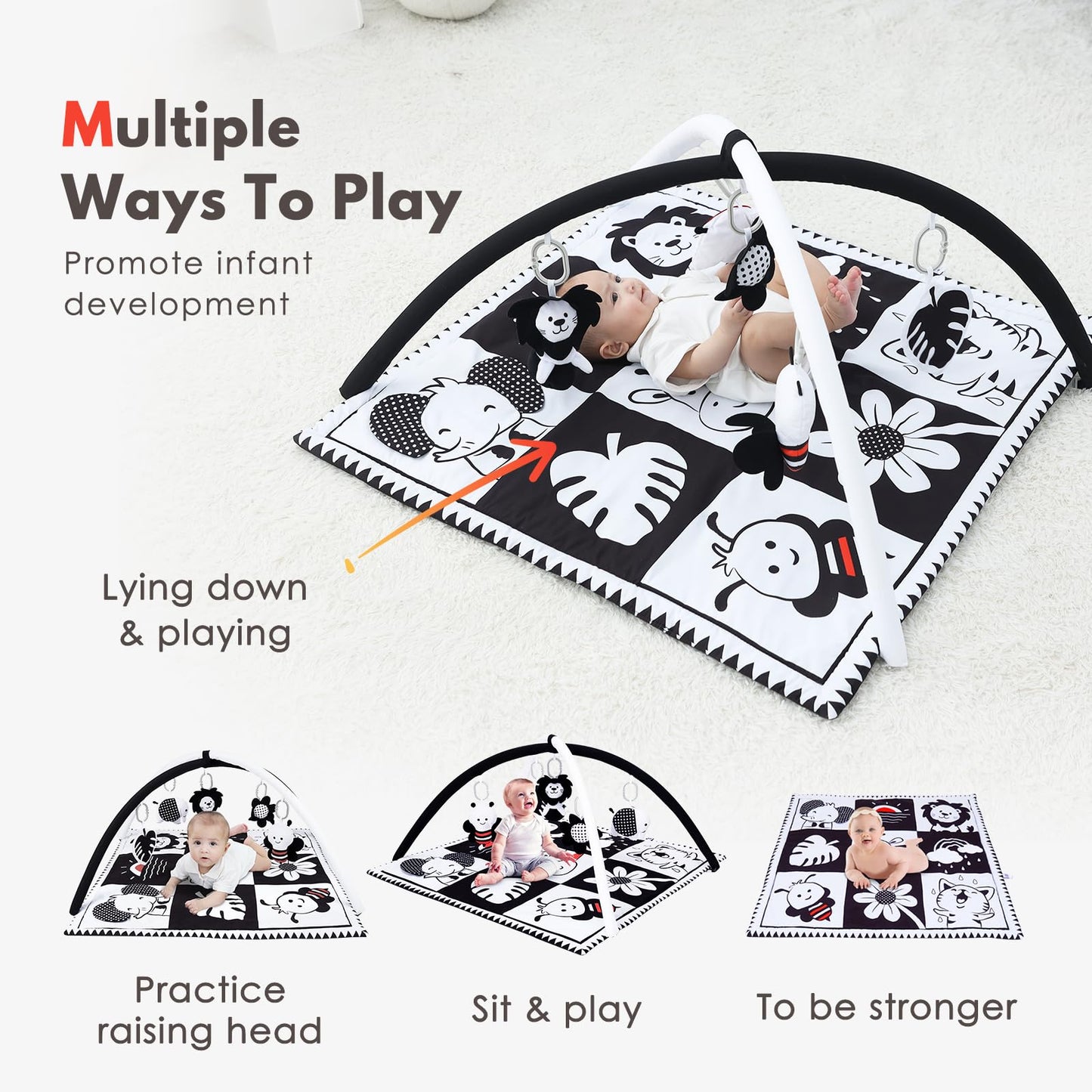 Lovvie & Joy Baby Play Activity Gym Tummy Time Mat for Infant,Baby Gyms & Playmats for Babies 0 to 3 6 9 12 Months with 5 Toys for Early Sensory Exploration and Motor Skill Development
