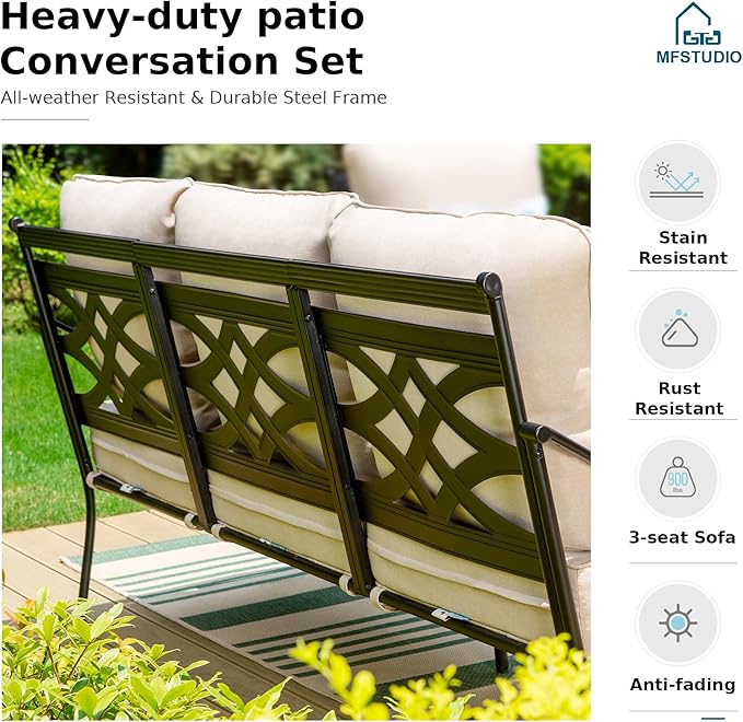 MFSTUDIO 7 Seats Large Metal Patio Conversation Sets, 6 Pieces Outdoor Furniture Sofa with 4 Swivel Chairs, 1 Sofa(3-seat) and Table for Outside Balcony Backyard Poolside